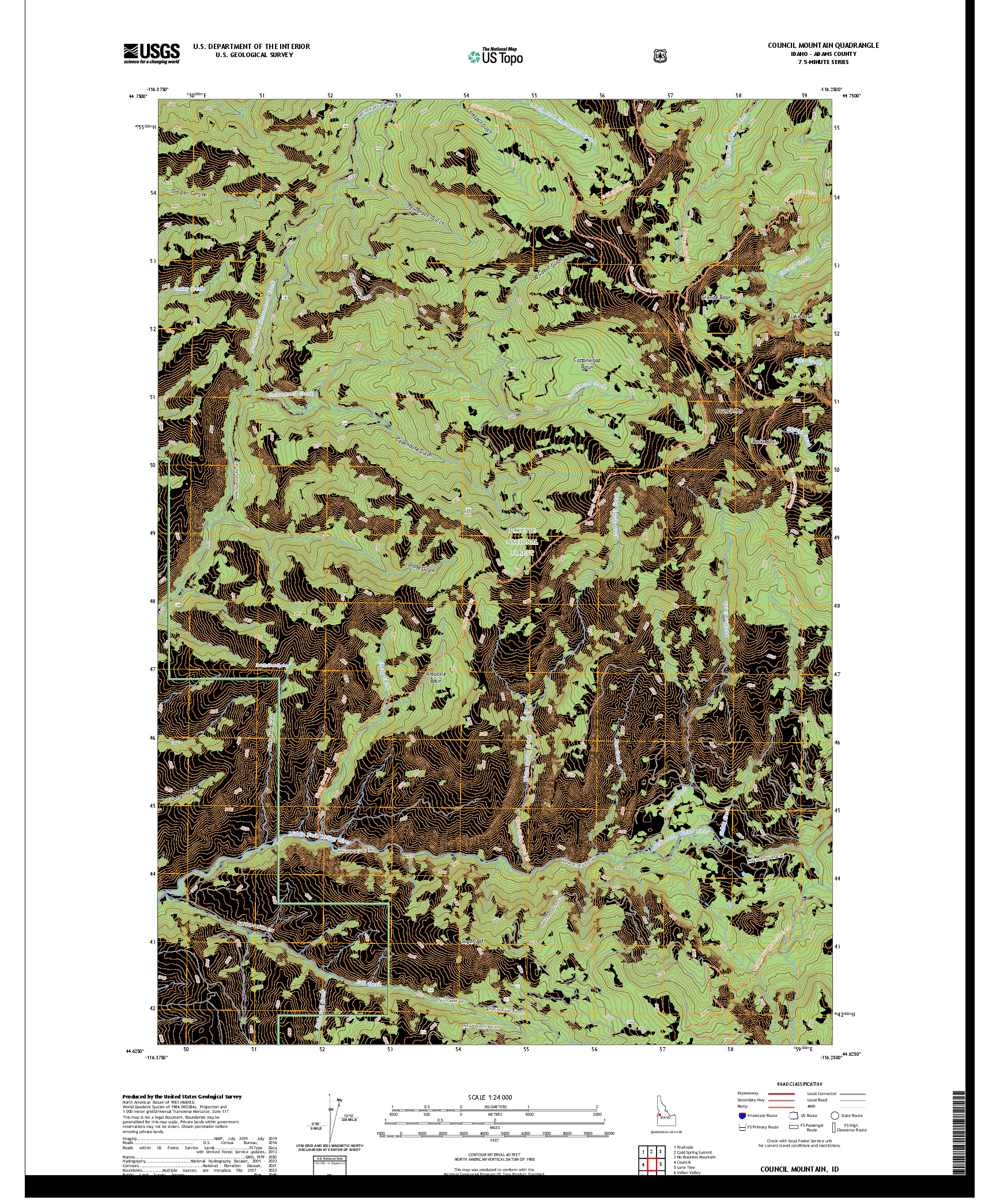 US TOPO 7.5-MINUTE MAP FOR COUNCIL MOUNTAIN, ID