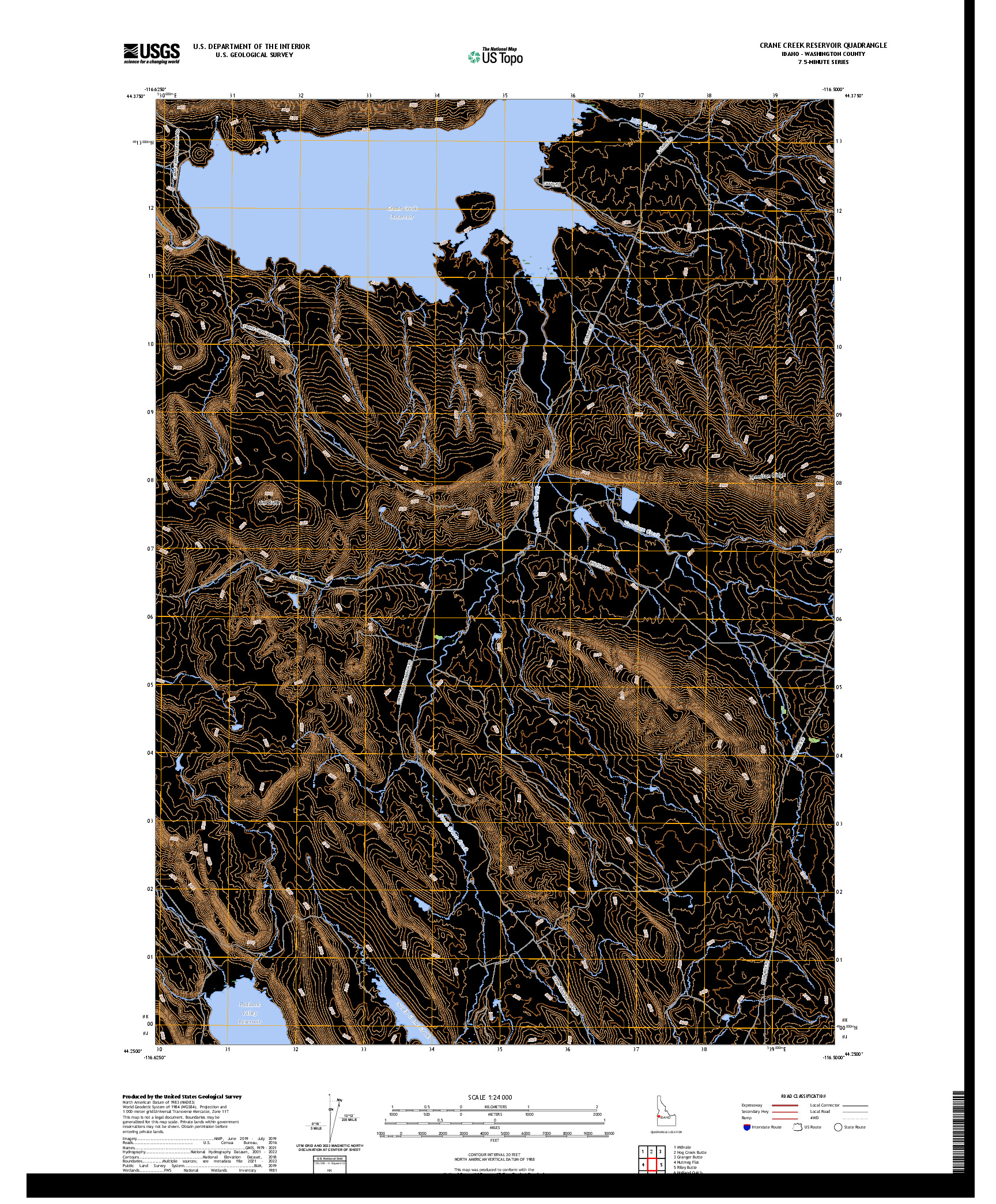 US TOPO 7.5-MINUTE MAP FOR CRANE CREEK RESERVOIR, ID