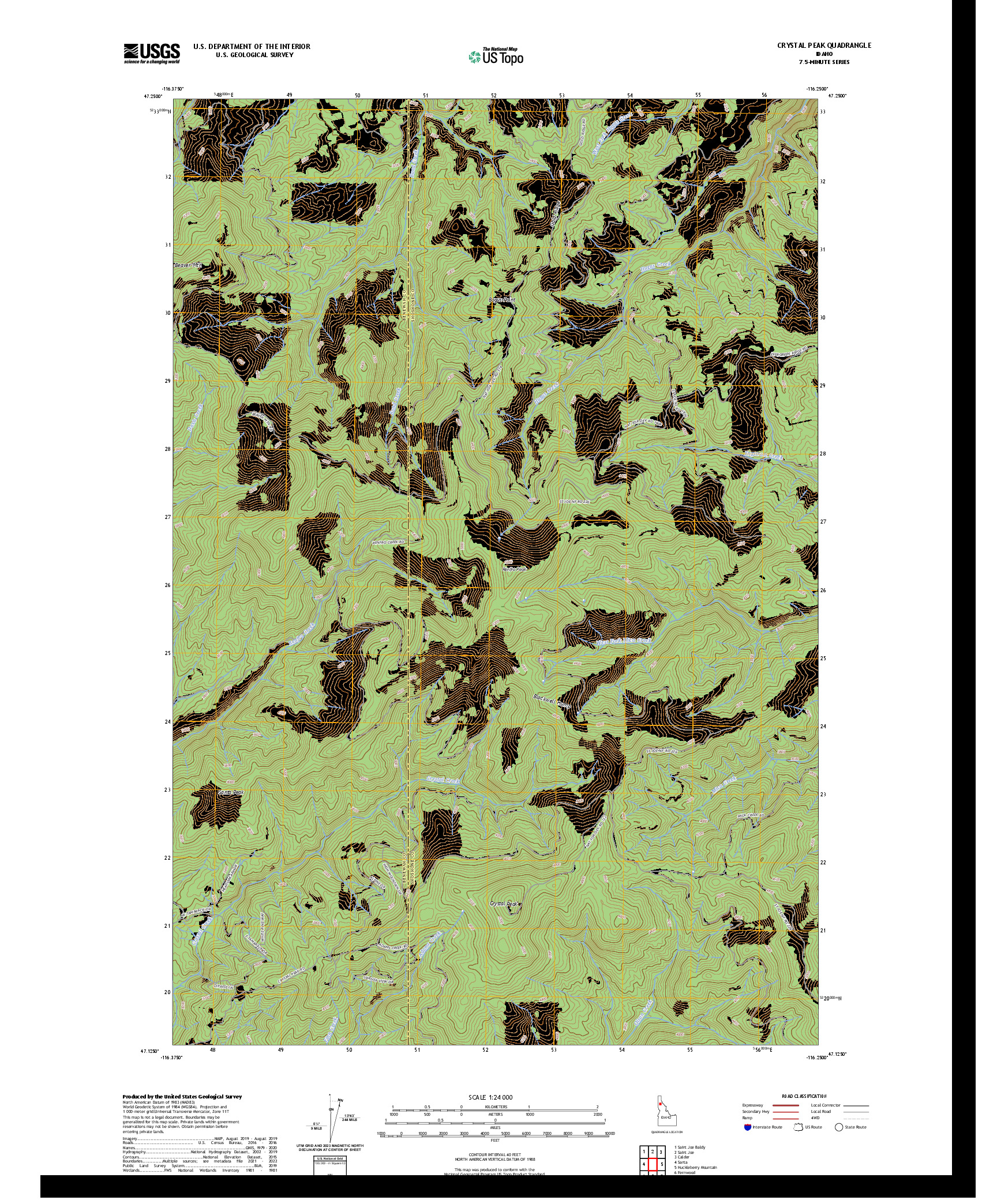 US TOPO 7.5-MINUTE MAP FOR CRYSTAL PEAK, ID