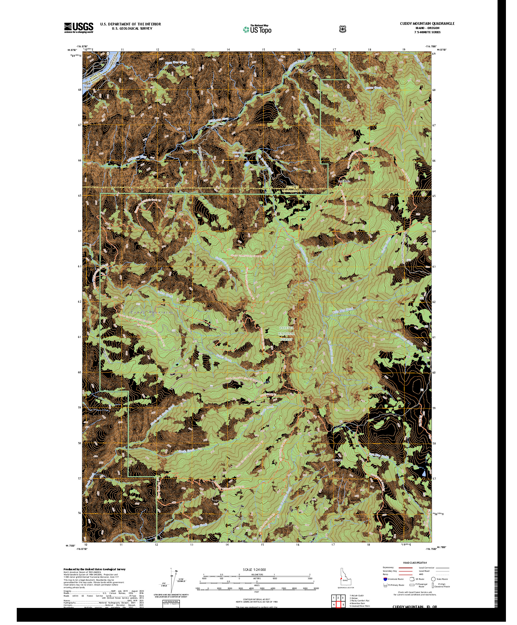 US TOPO 7.5-MINUTE MAP FOR CUDDY MOUNTAIN, ID,OR