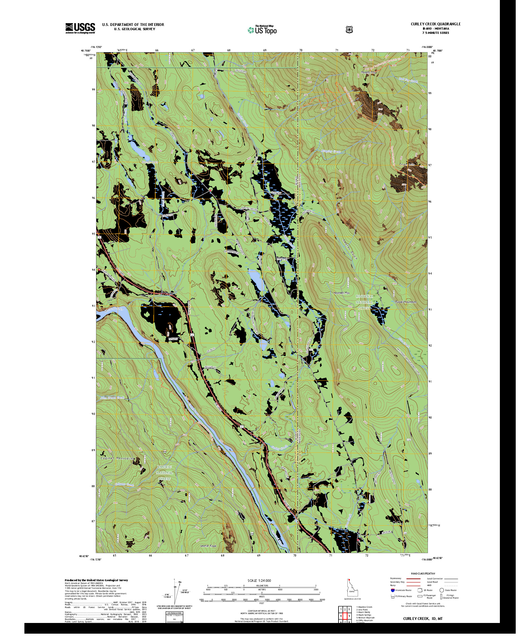 US TOPO 7.5-MINUTE MAP FOR CURLEY CREEK, ID,MT