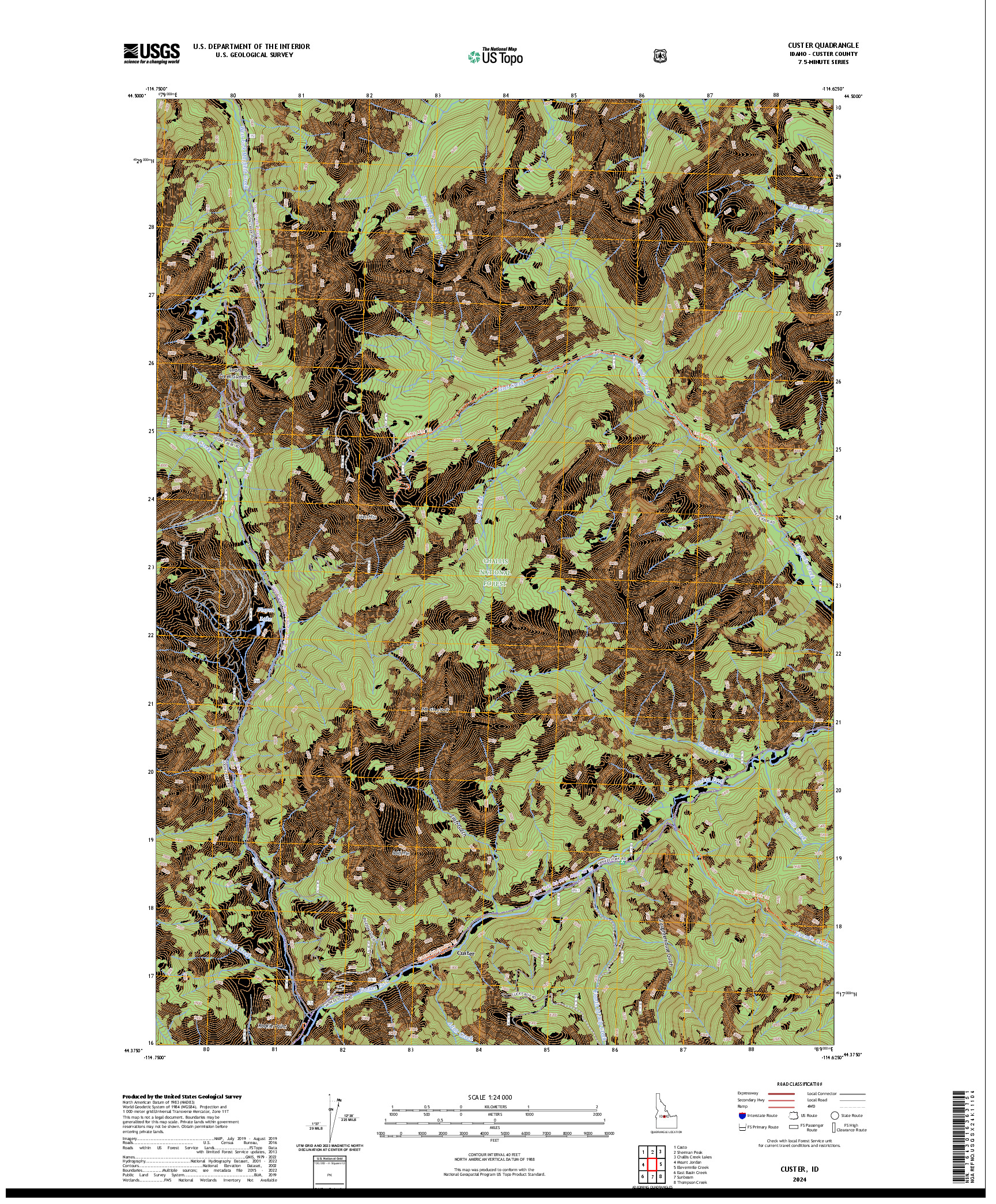 US TOPO 7.5-MINUTE MAP FOR CUSTER, ID