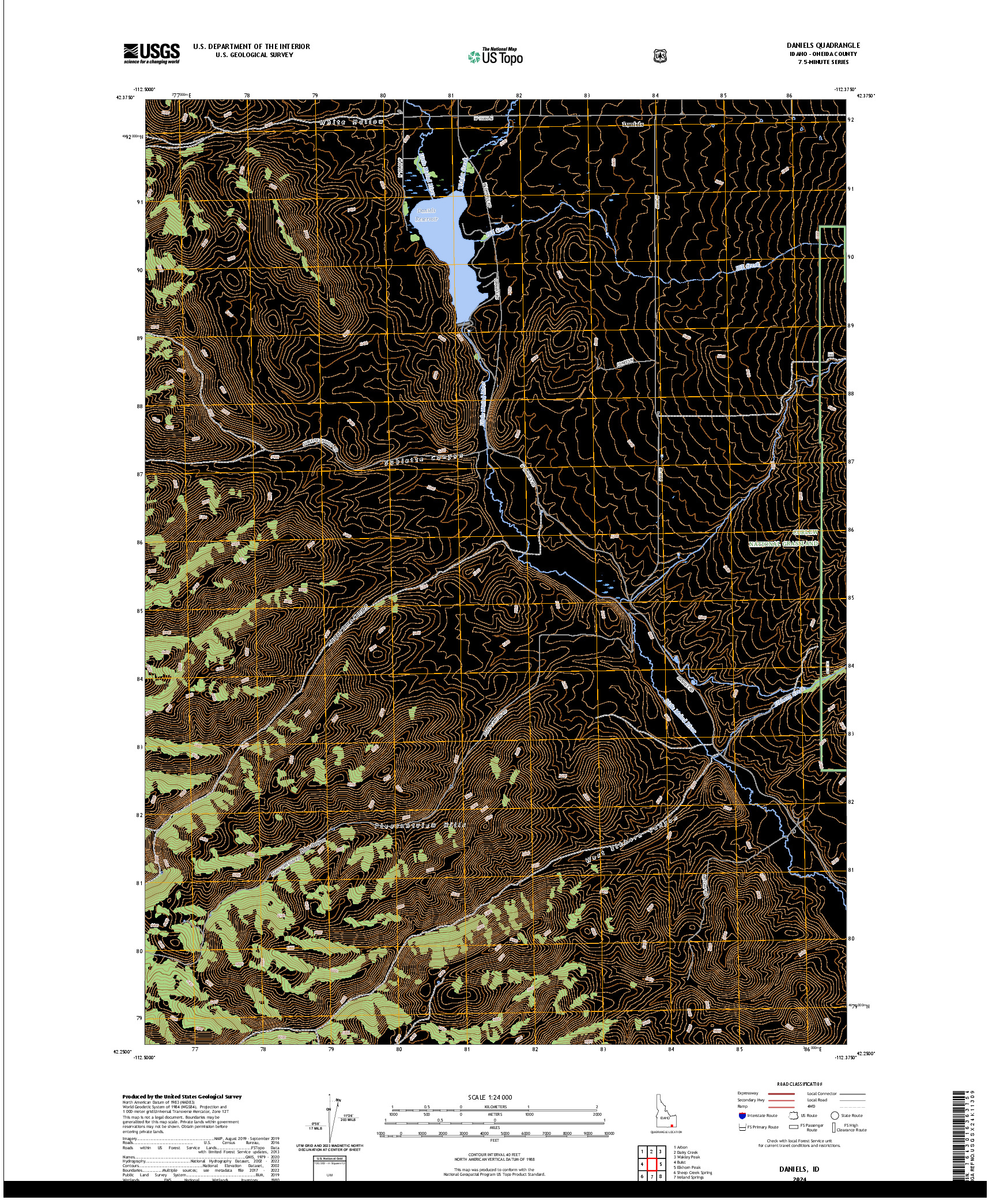 US TOPO 7.5-MINUTE MAP FOR DANIELS, ID
