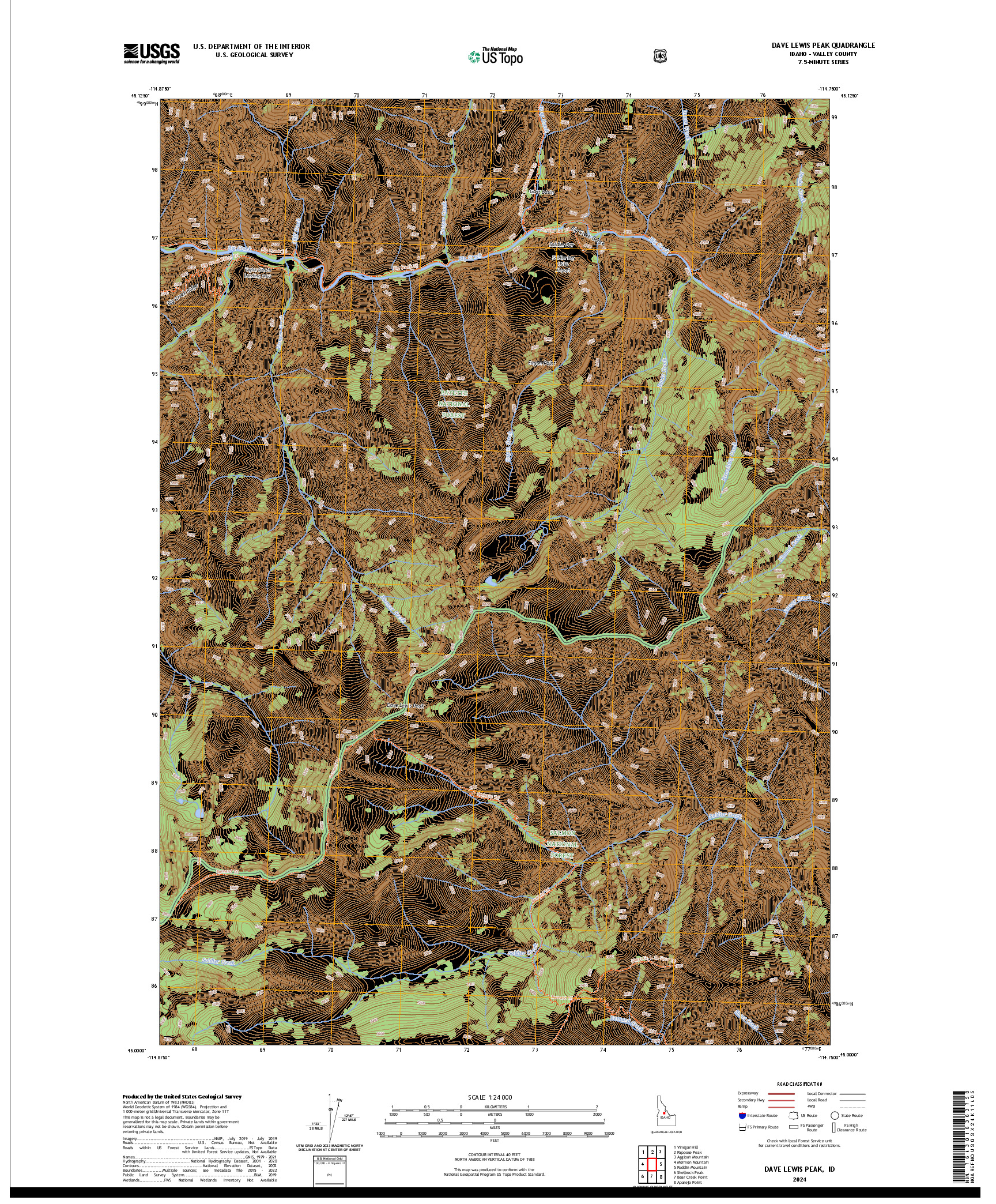 US TOPO 7.5-MINUTE MAP FOR DAVE LEWIS PEAK, ID
