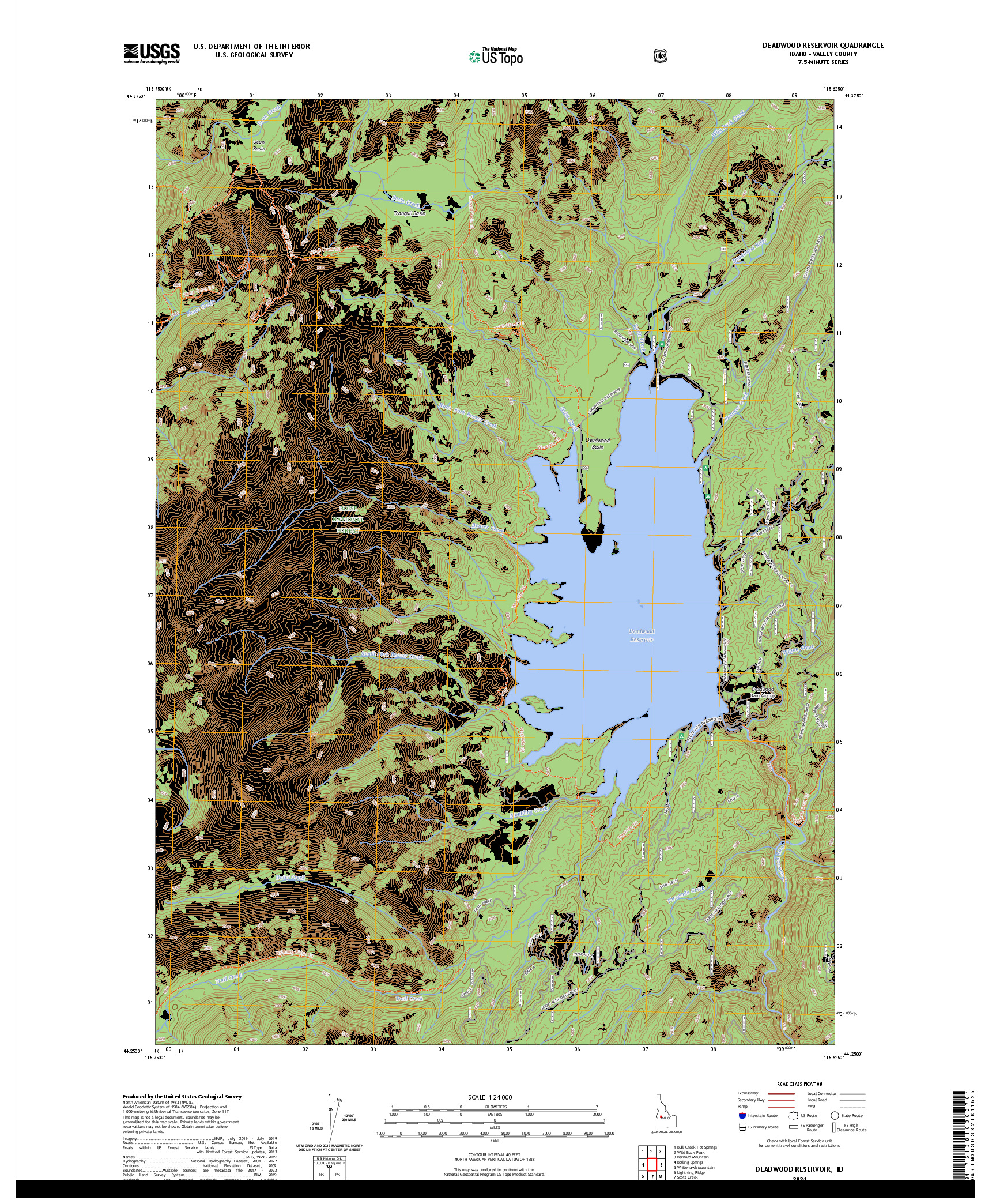 US TOPO 7.5-MINUTE MAP FOR DEADWOOD RESERVOIR, ID