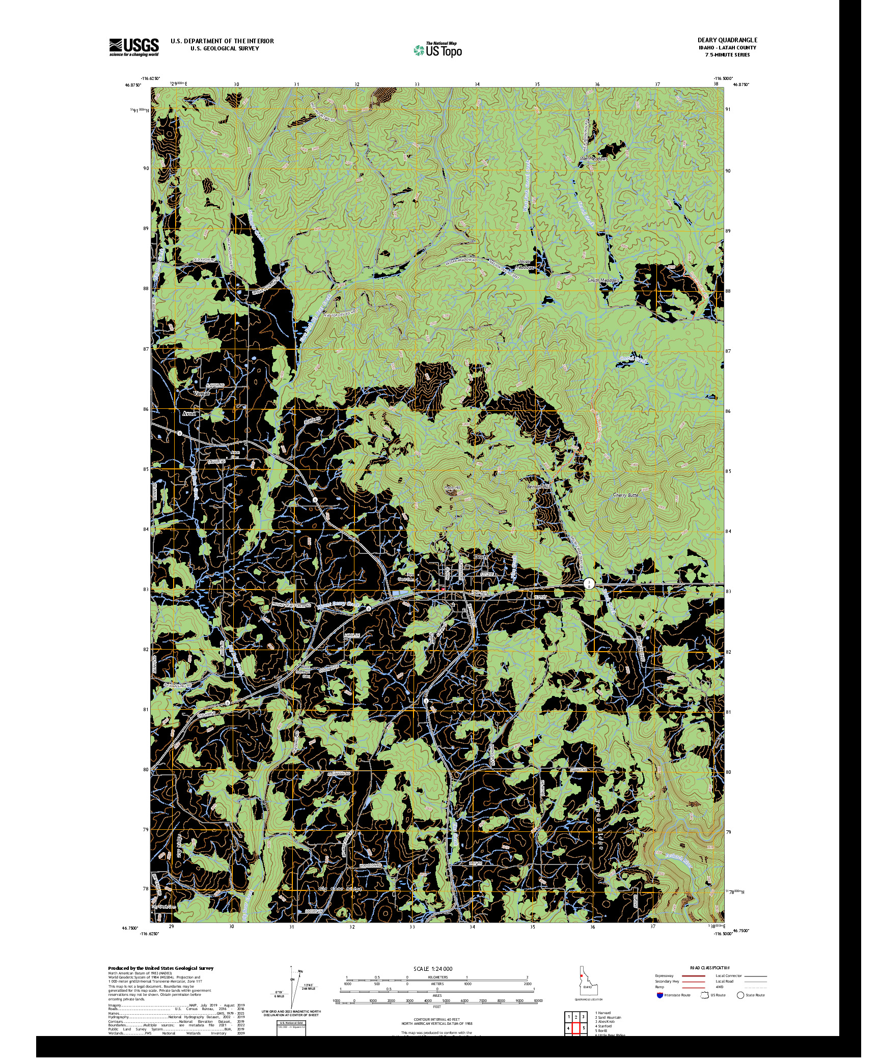 US TOPO 7.5-MINUTE MAP FOR DEARY, ID