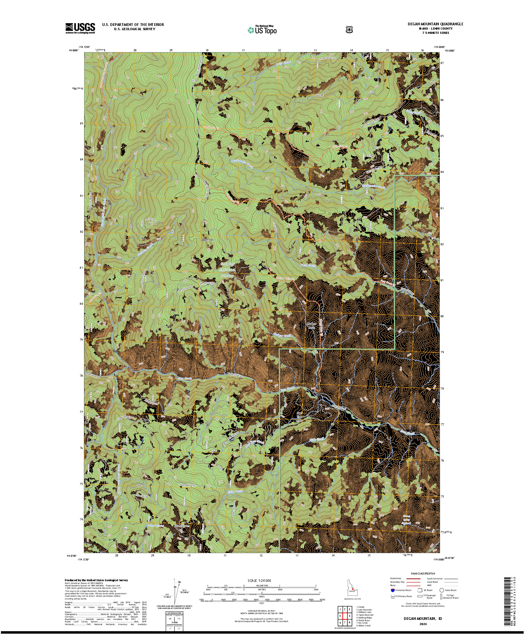 US TOPO 7.5-MINUTE MAP FOR DEGAN MOUNTAIN, ID