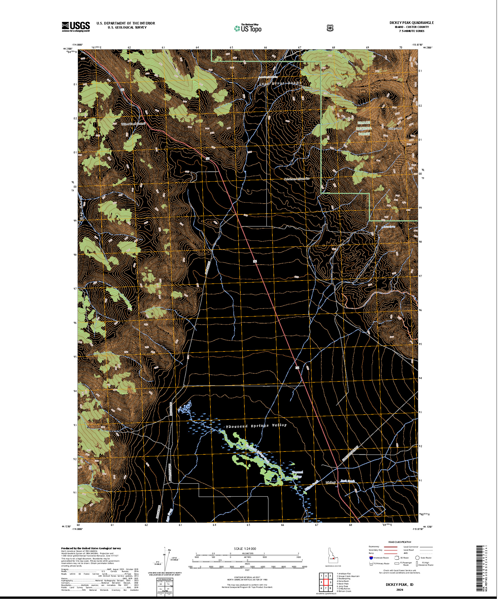 US TOPO 7.5-MINUTE MAP FOR DICKEY PEAK, ID