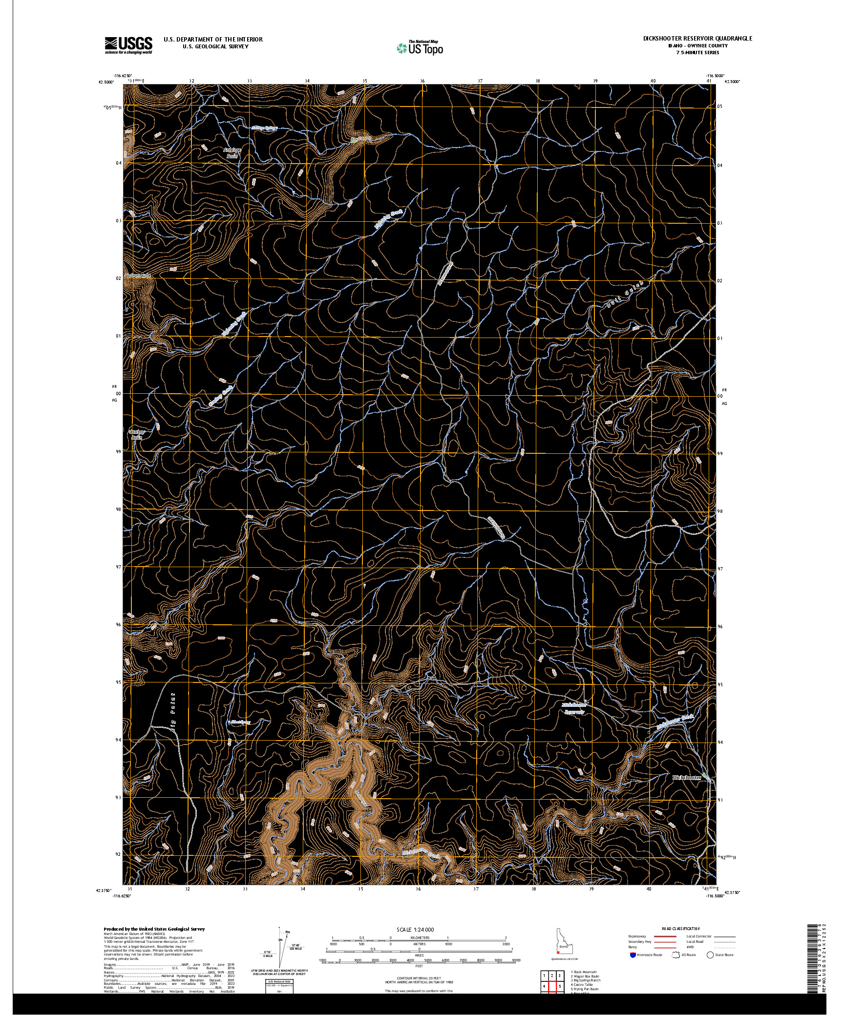 US TOPO 7.5-MINUTE MAP FOR DICKSHOOTER RESERVOIR, ID