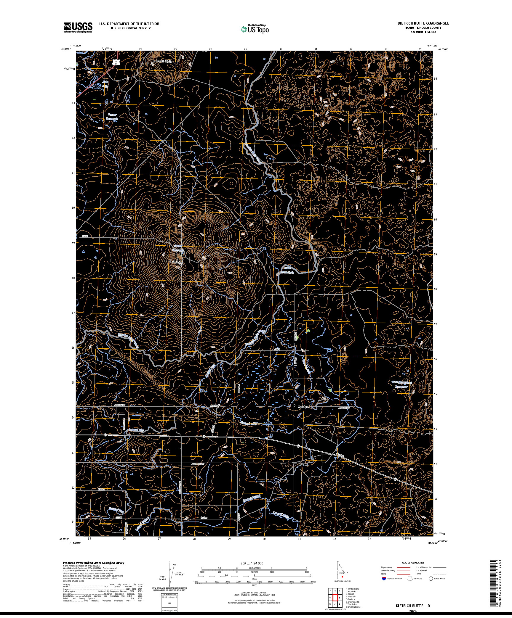 US TOPO 7.5-MINUTE MAP FOR DIETRICH BUTTE, ID