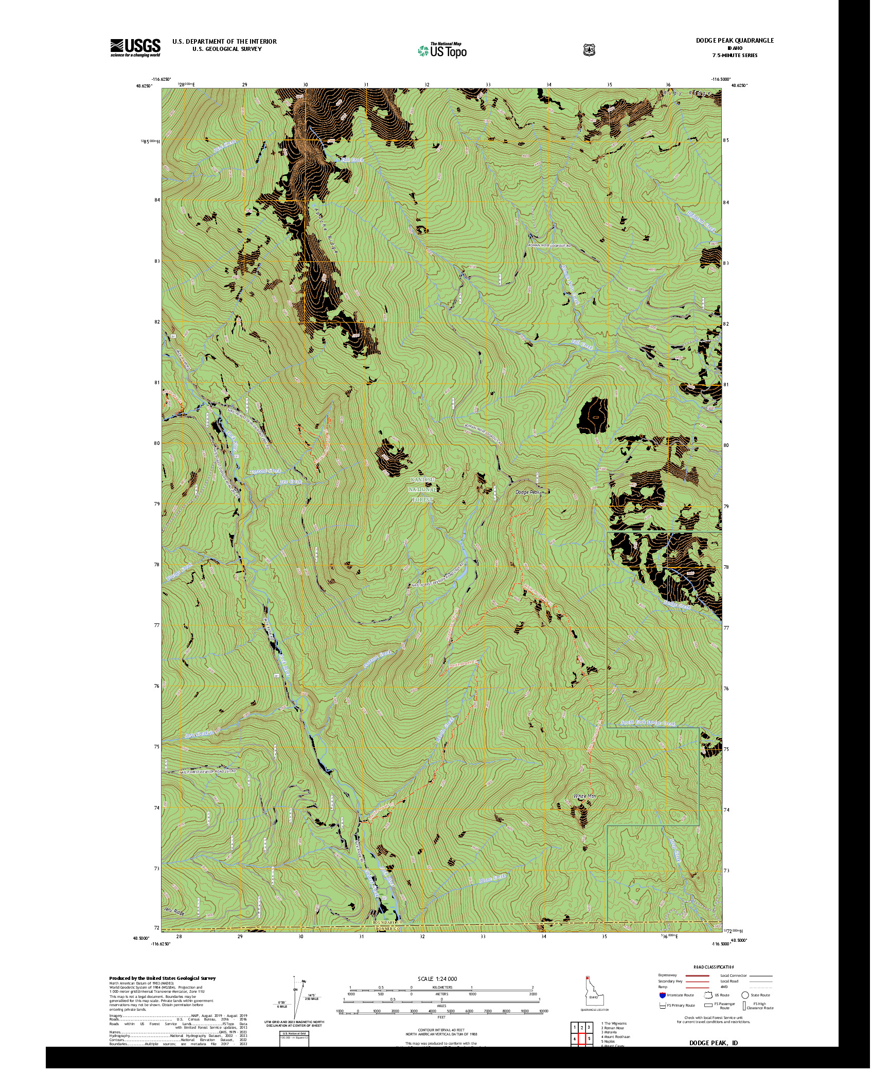 US TOPO 7.5-MINUTE MAP FOR DODGE PEAK, ID