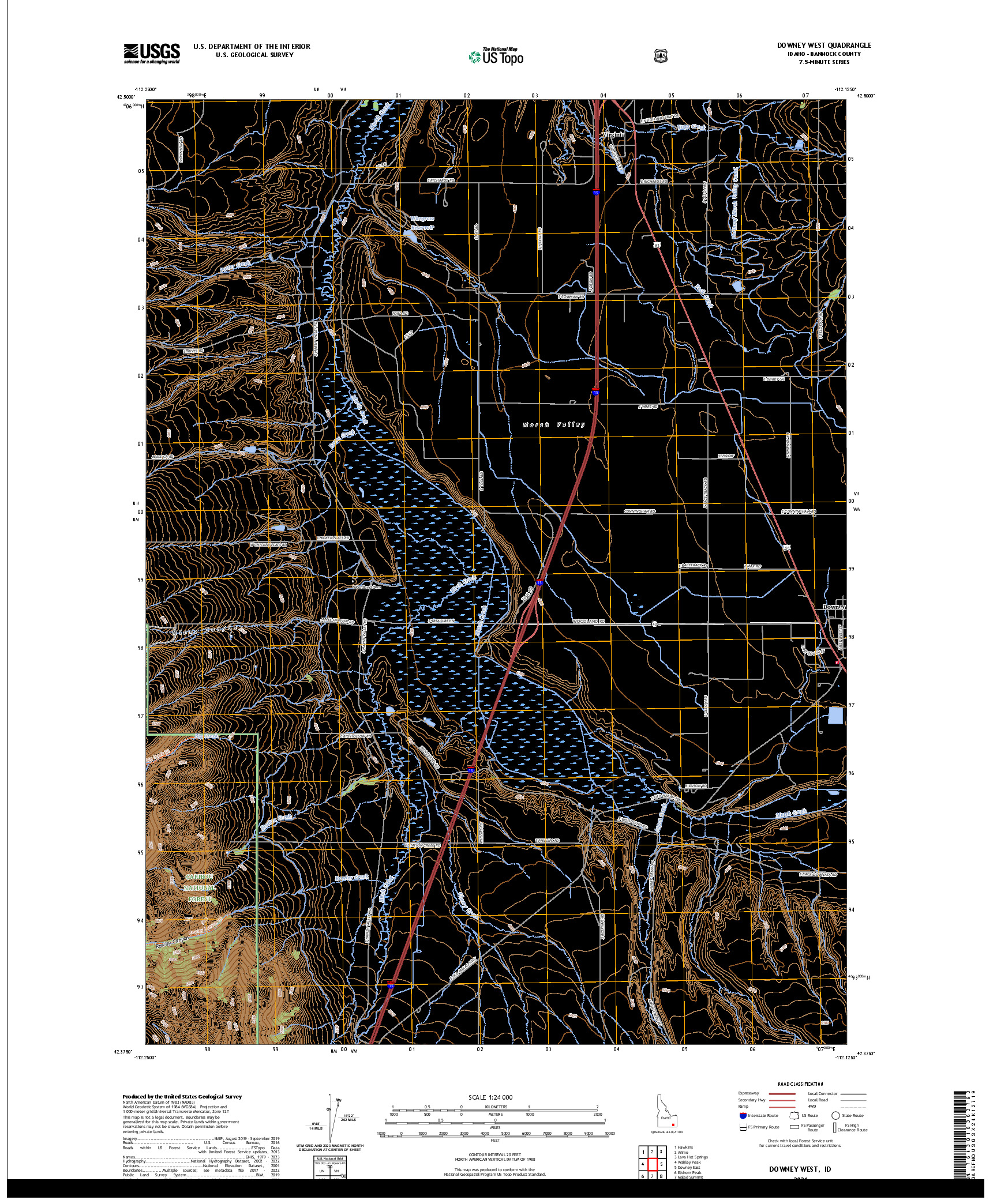 US TOPO 7.5-MINUTE MAP FOR DOWNEY WEST, ID