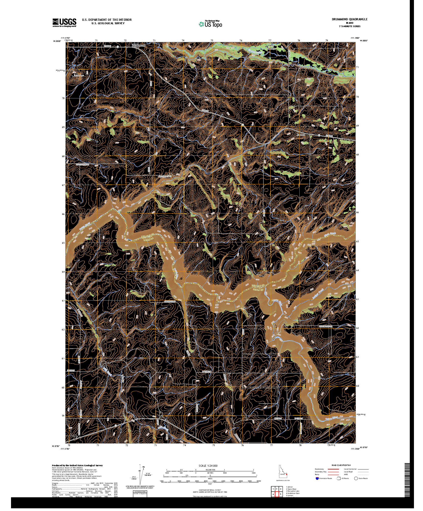 US TOPO 7.5-MINUTE MAP FOR DRUMMOND, ID