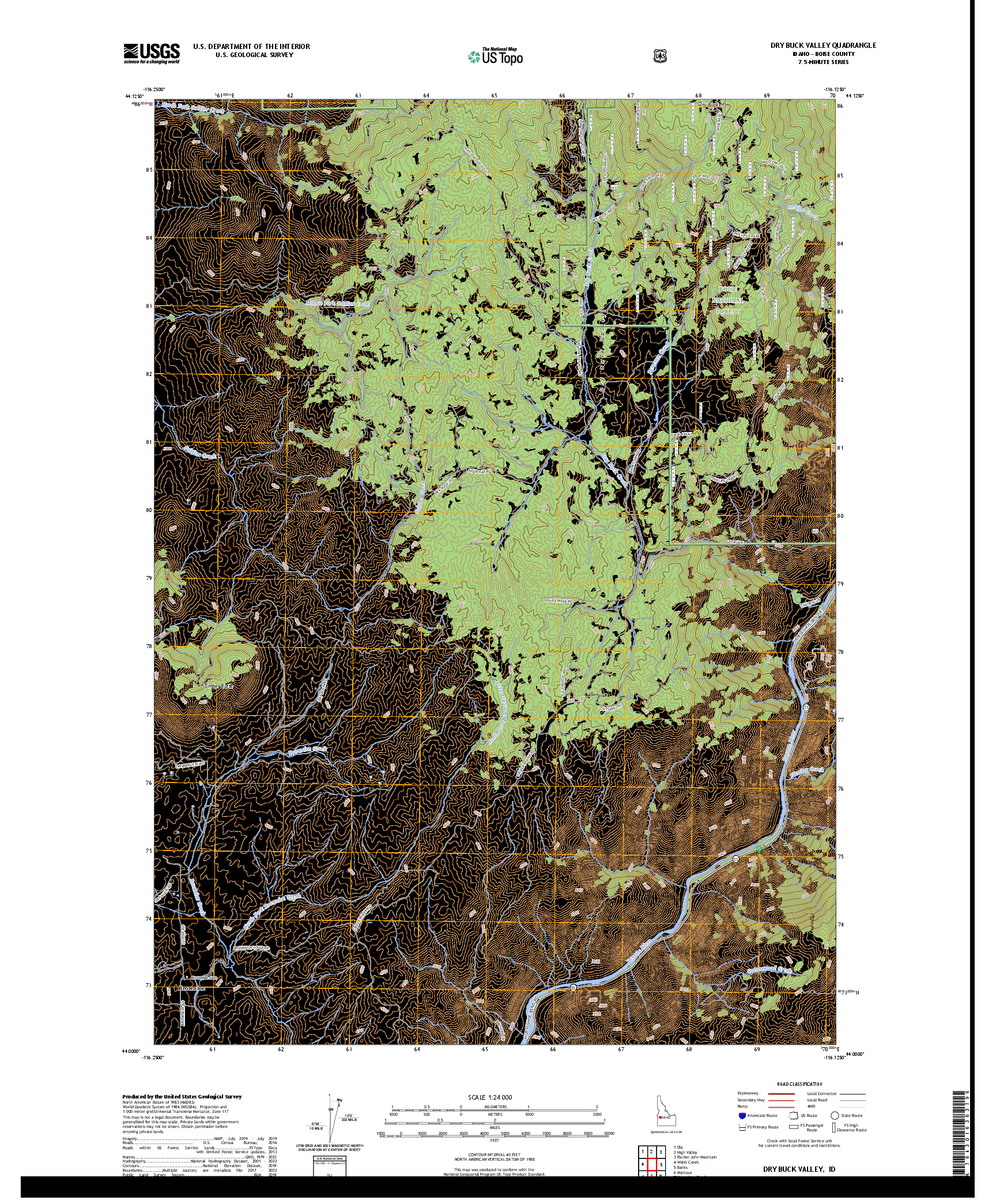 US TOPO 7.5-MINUTE MAP FOR DRY BUCK VALLEY, ID