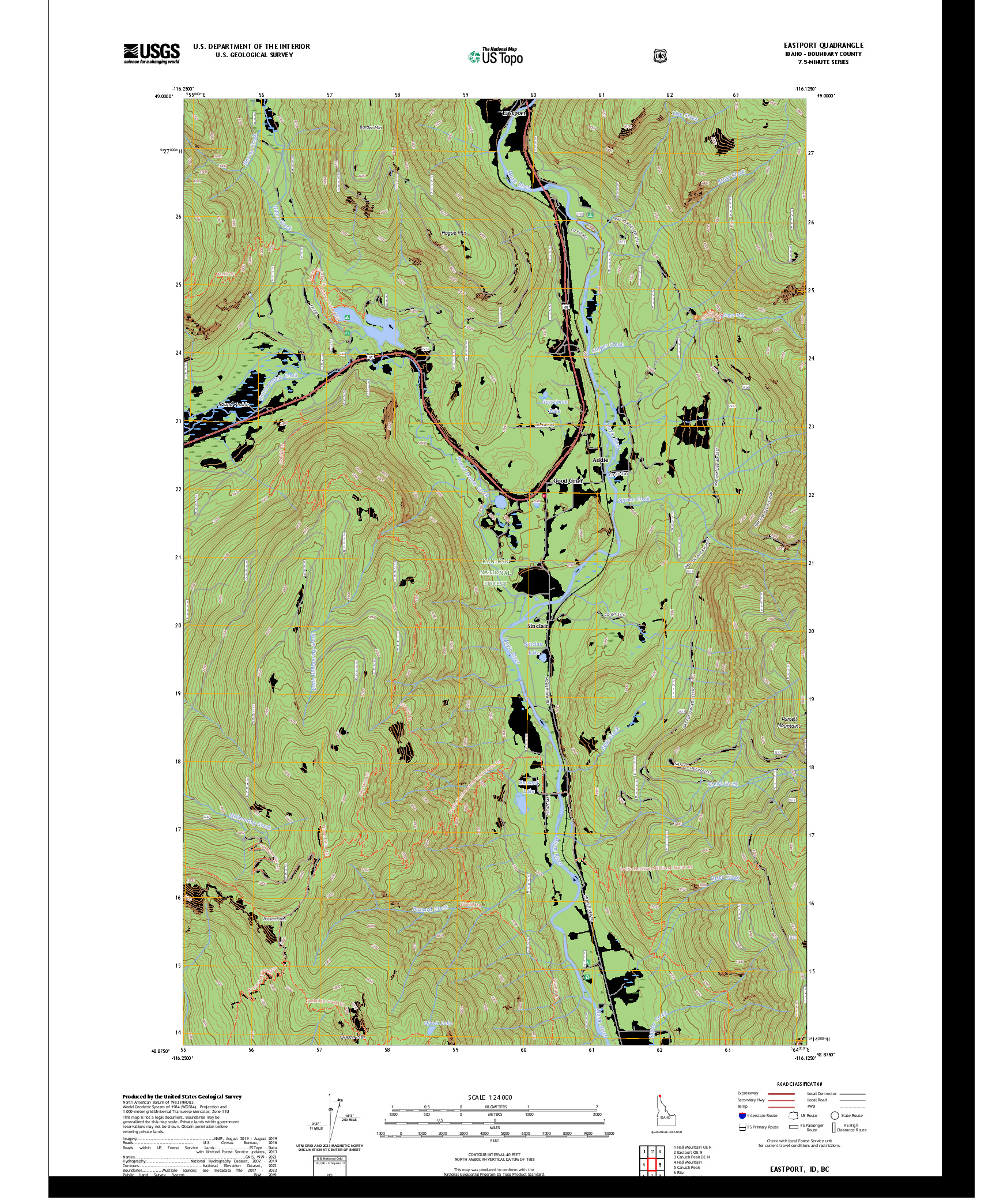 US TOPO 7.5-MINUTE MAP FOR EASTPORT, ID,BC