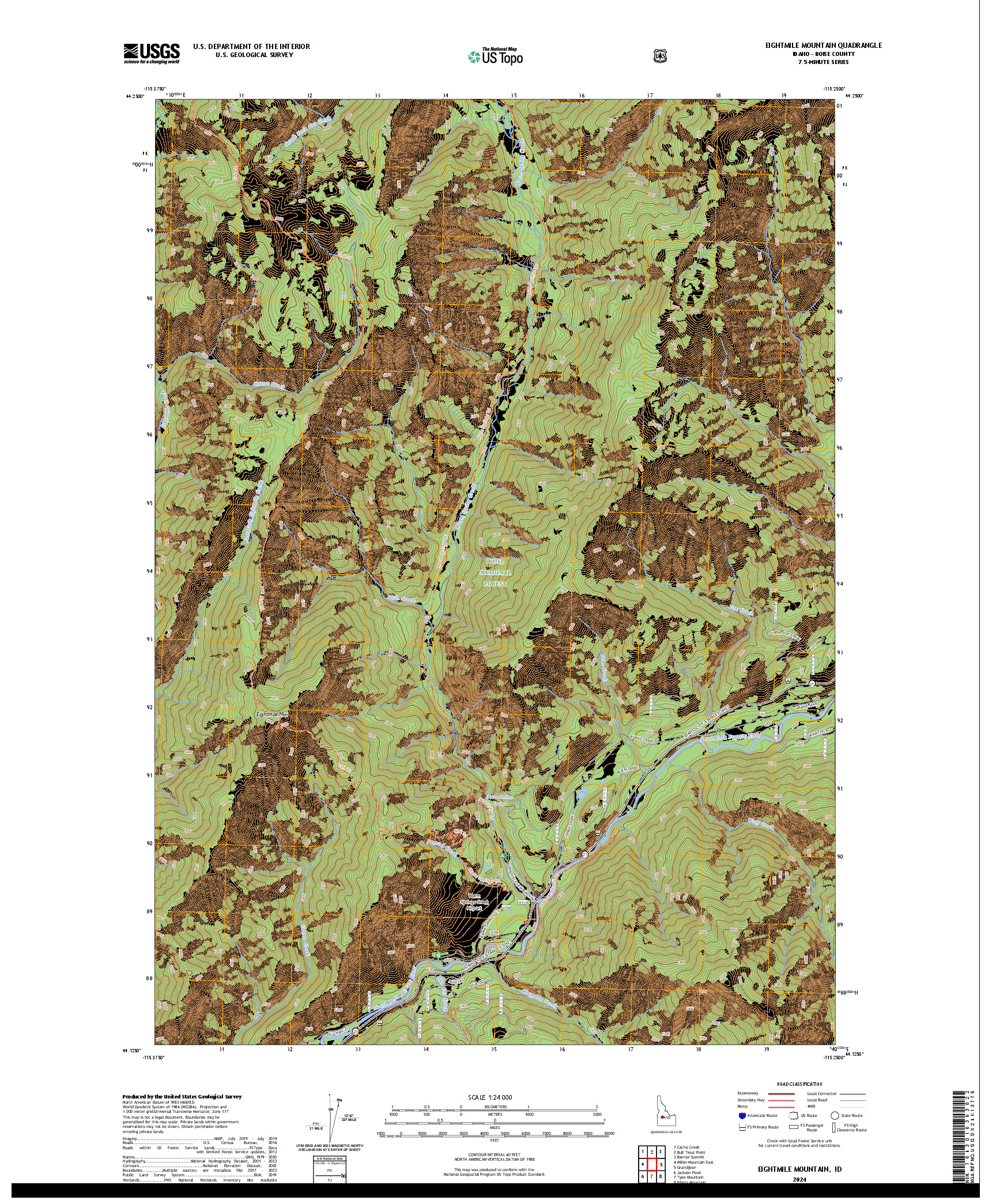 US TOPO 7.5-MINUTE MAP FOR EIGHTMILE MOUNTAIN, ID