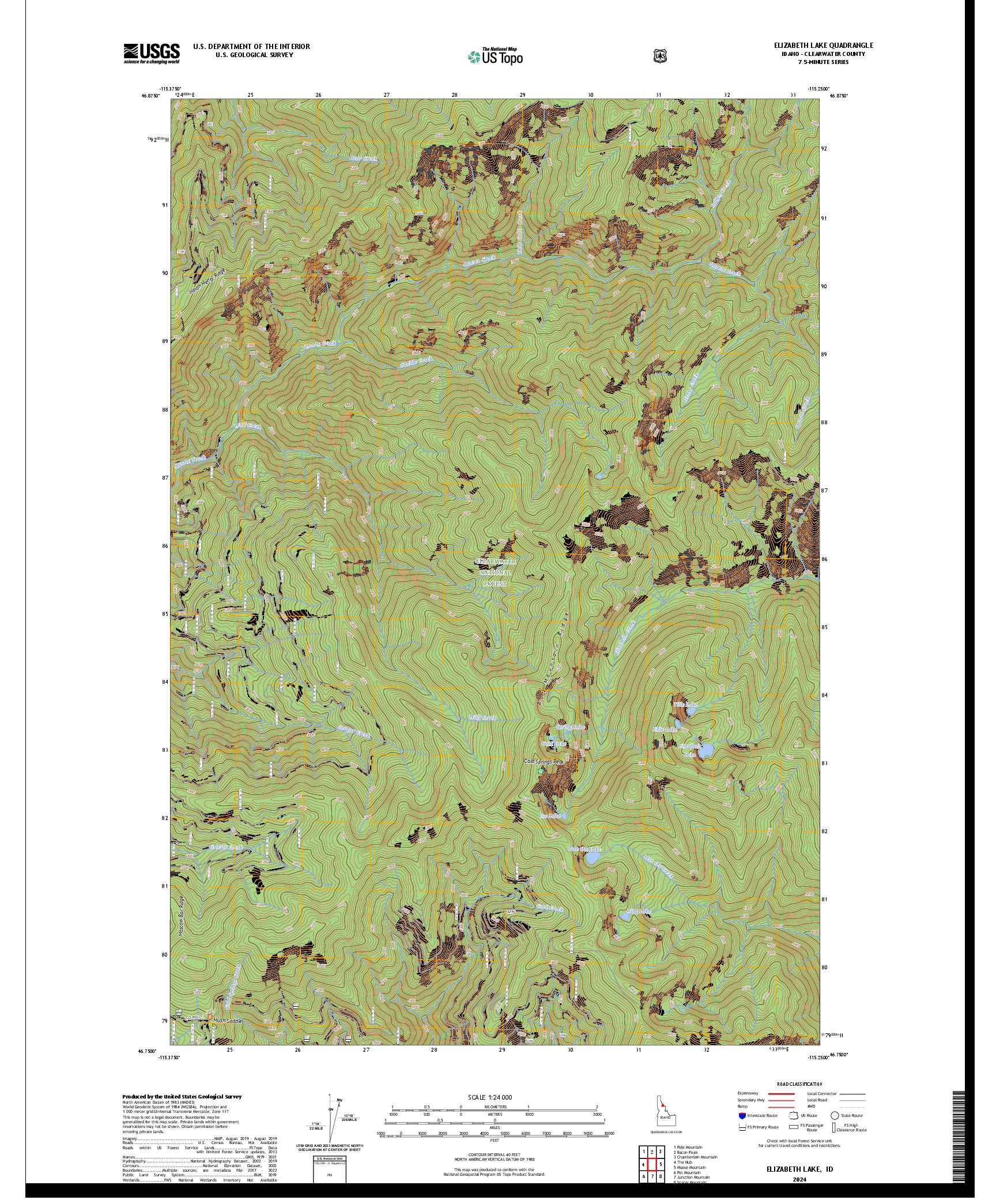 US TOPO 7.5-MINUTE MAP FOR ELIZABETH LAKE, ID