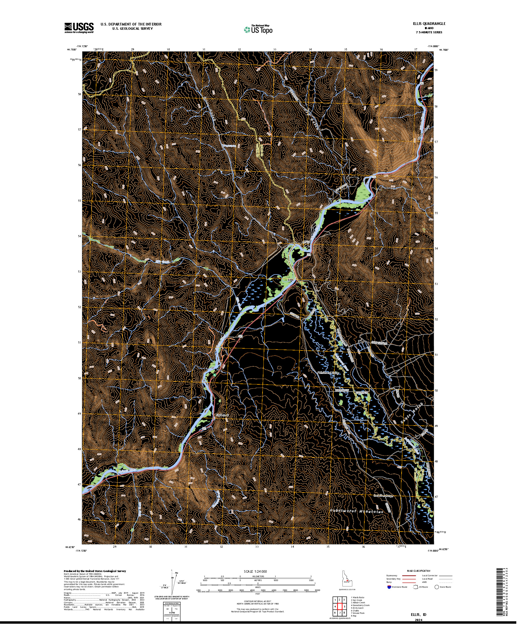 US TOPO 7.5-MINUTE MAP FOR ELLIS, ID