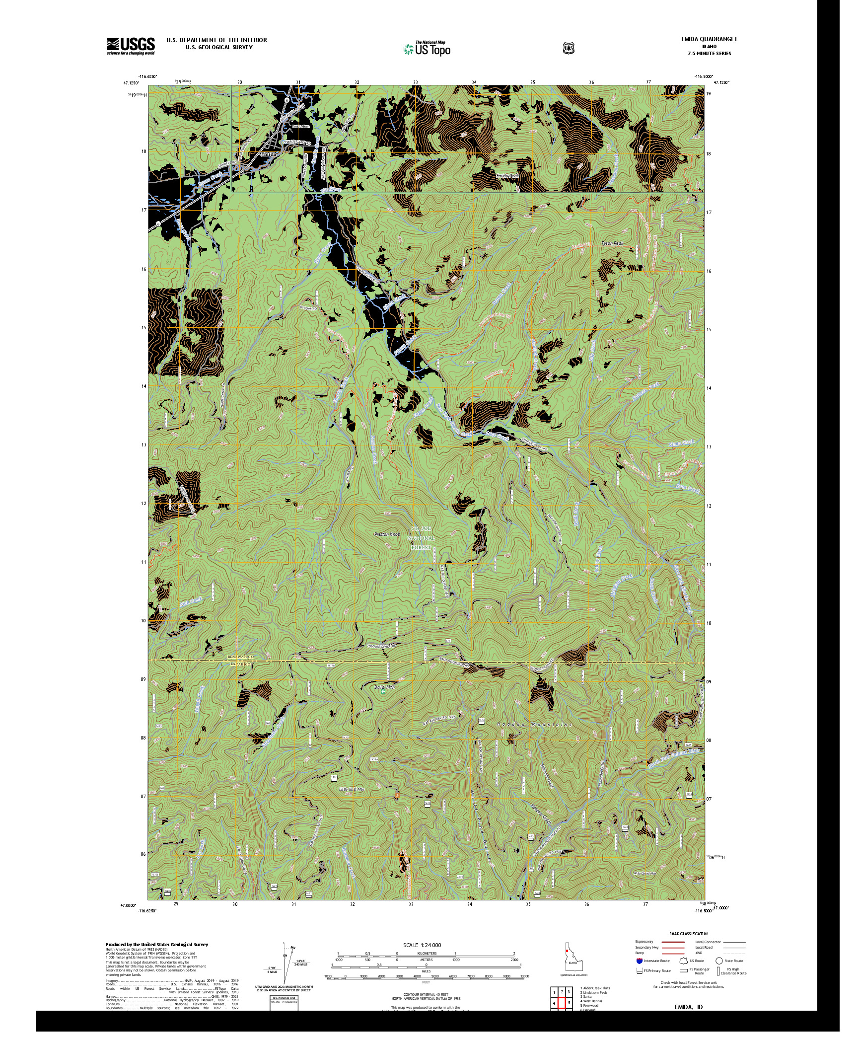 US TOPO 7.5-MINUTE MAP FOR EMIDA, ID