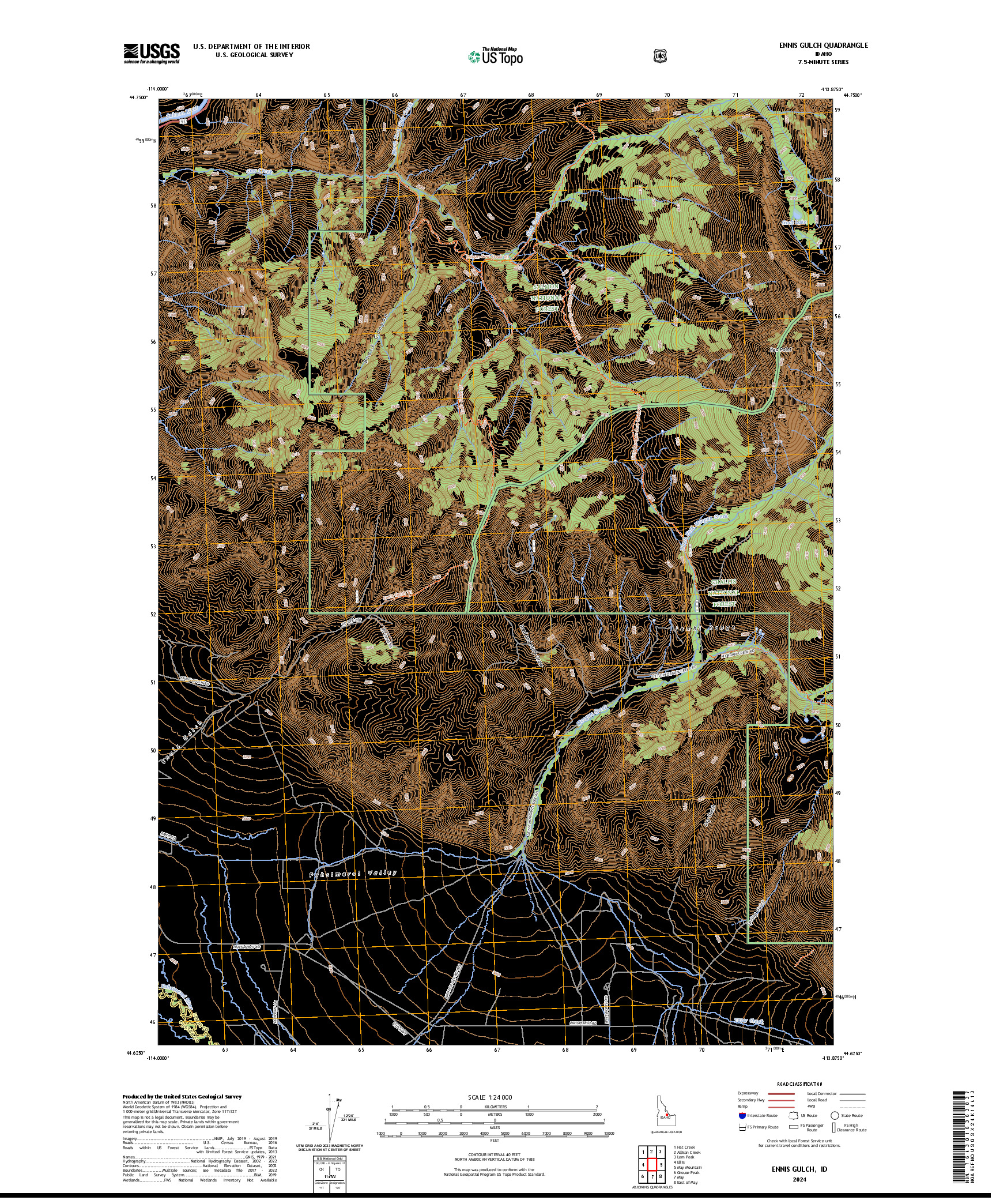 US TOPO 7.5-MINUTE MAP FOR ENNIS GULCH, ID