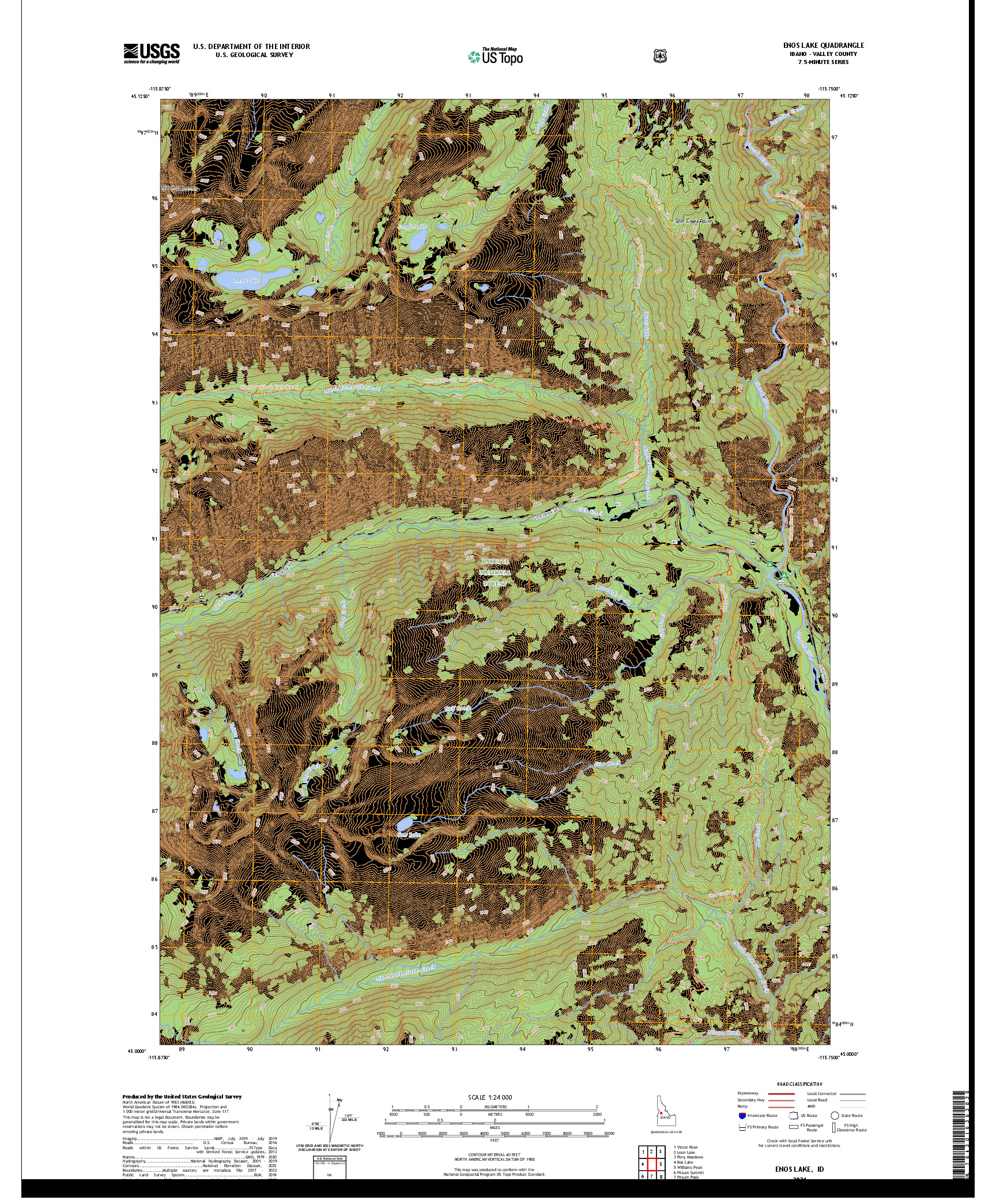US TOPO 7.5-MINUTE MAP FOR ENOS LAKE, ID