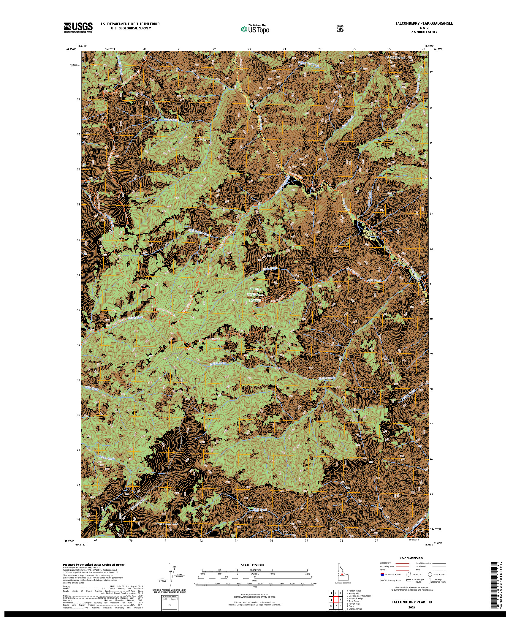 US TOPO 7.5-MINUTE MAP FOR FALCONBERRY PEAK, ID