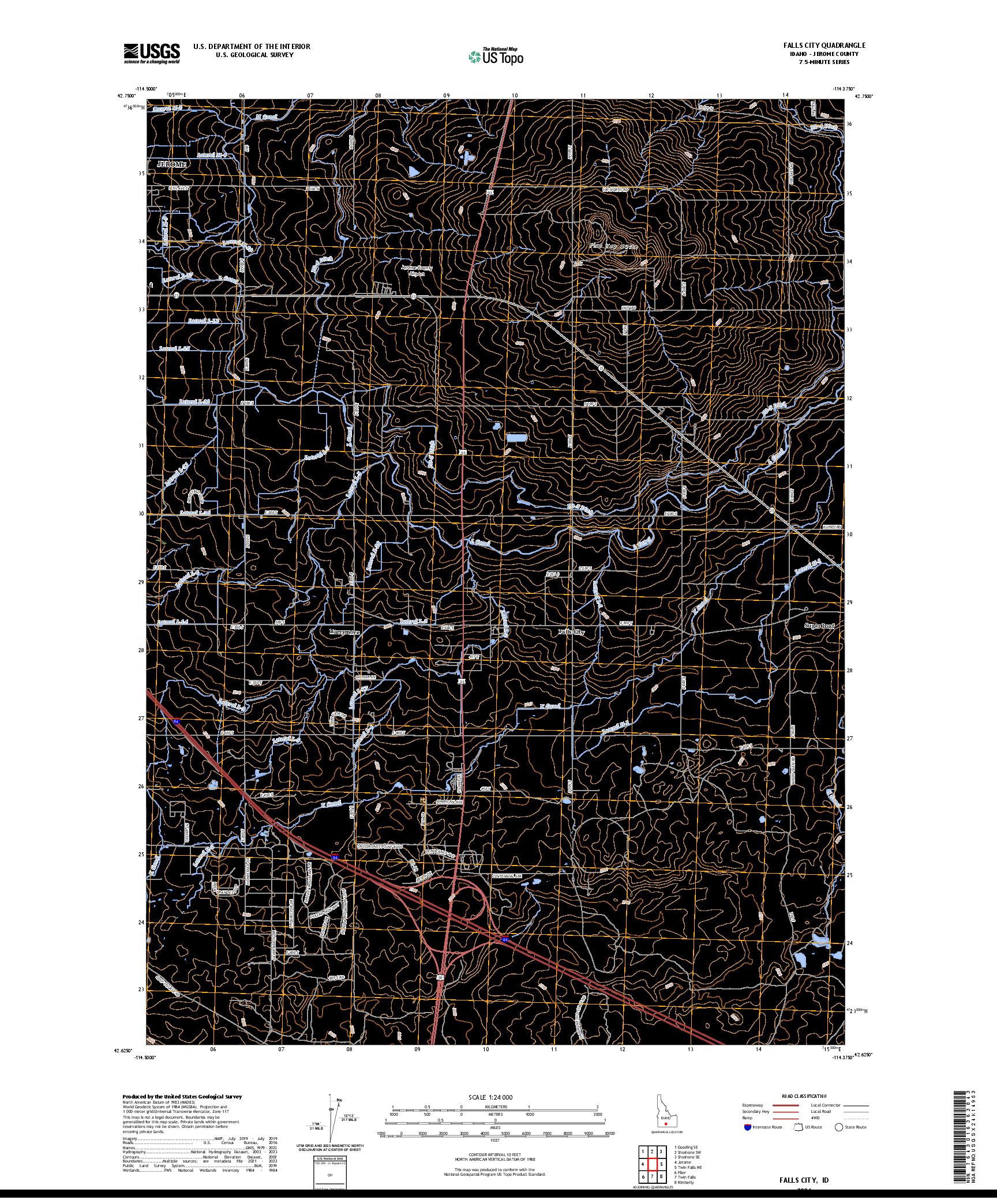 US TOPO 7.5-MINUTE MAP FOR FALLS CITY, ID