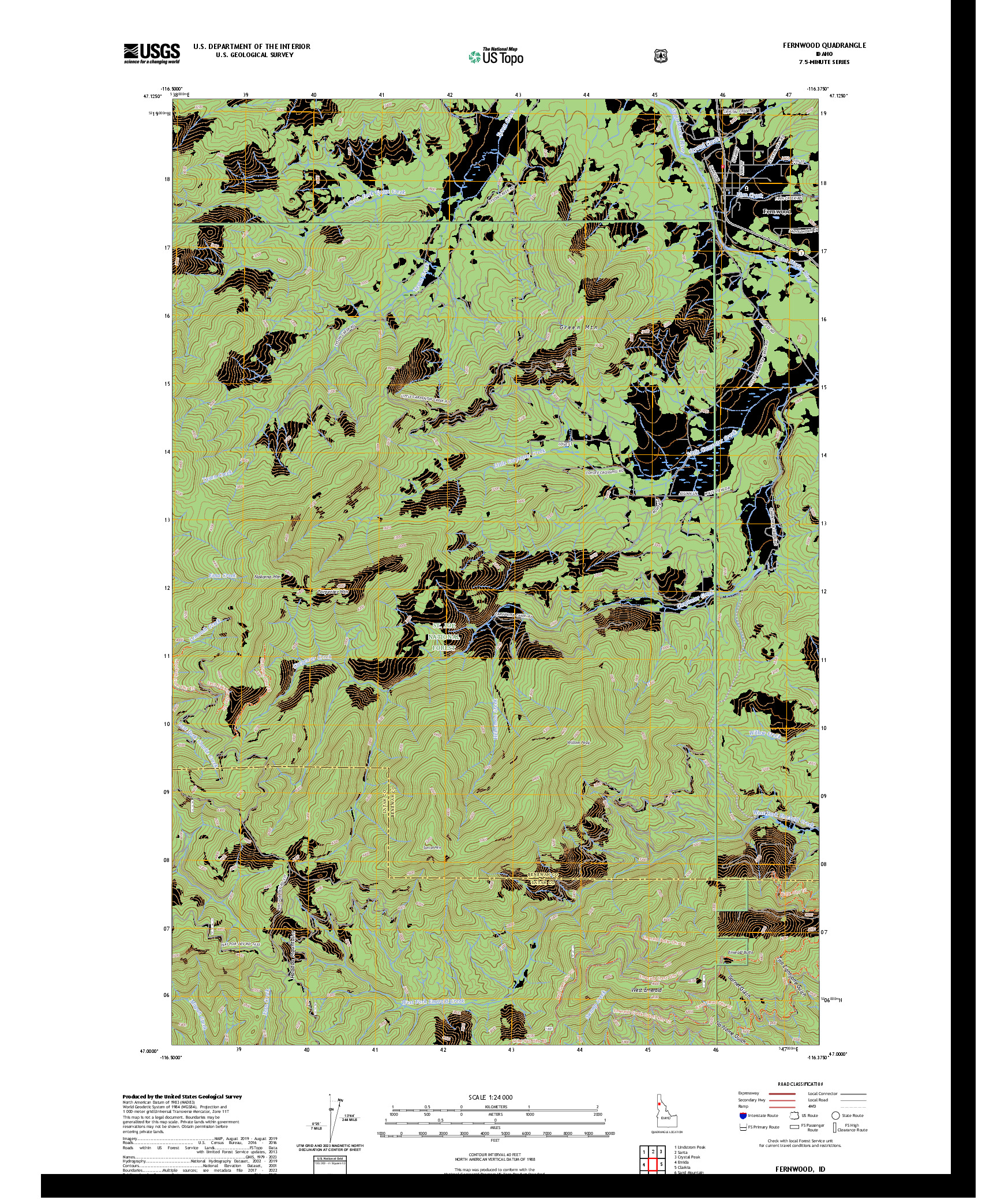 US TOPO 7.5-MINUTE MAP FOR FERNWOOD, ID