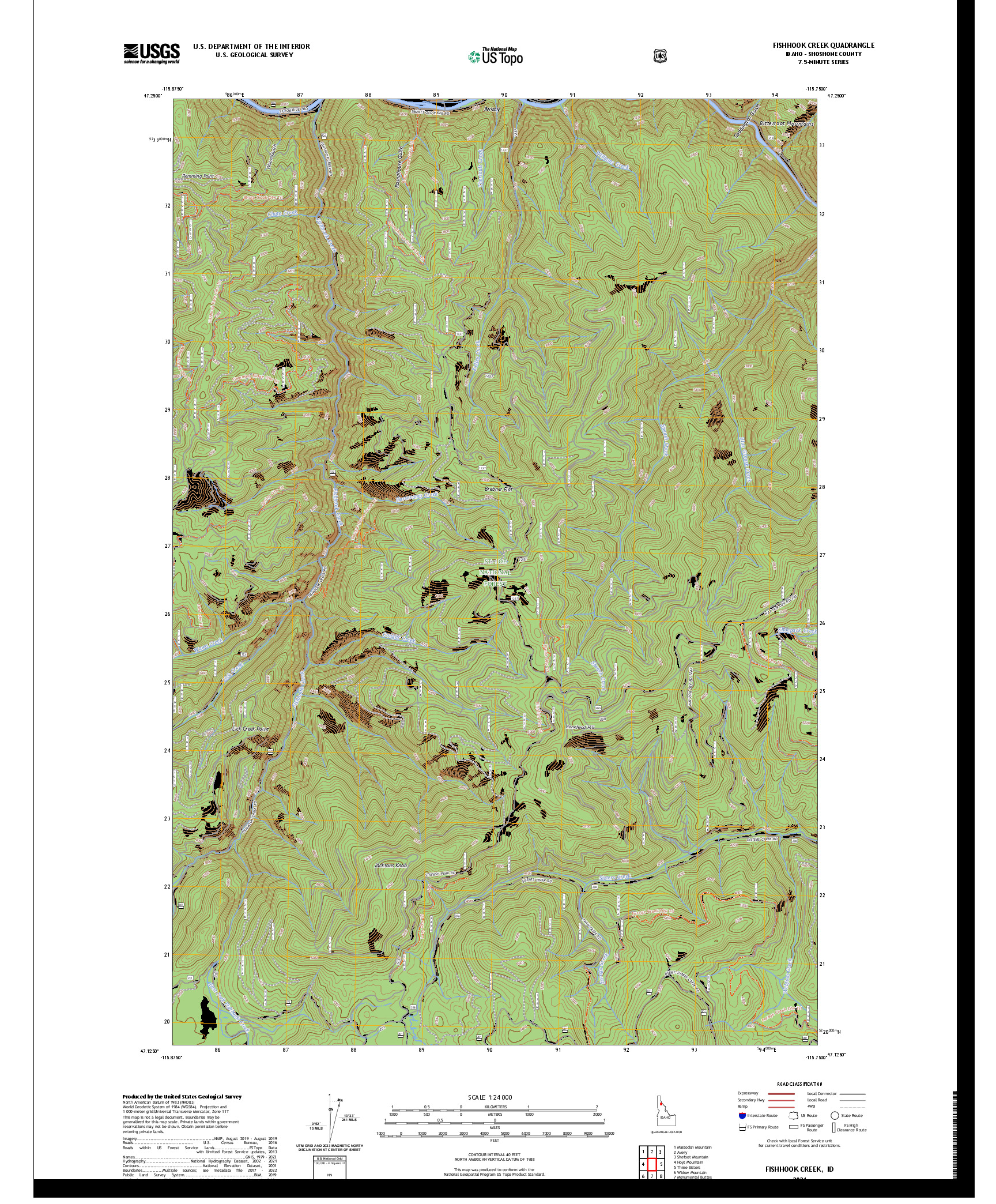 US TOPO 7.5-MINUTE MAP FOR FISHHOOK CREEK, ID