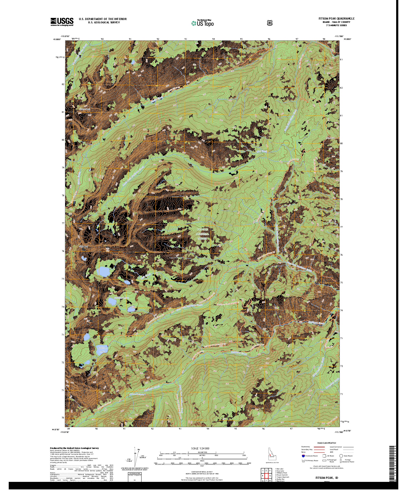 US TOPO 7.5-MINUTE MAP FOR FITSUM PEAK, ID