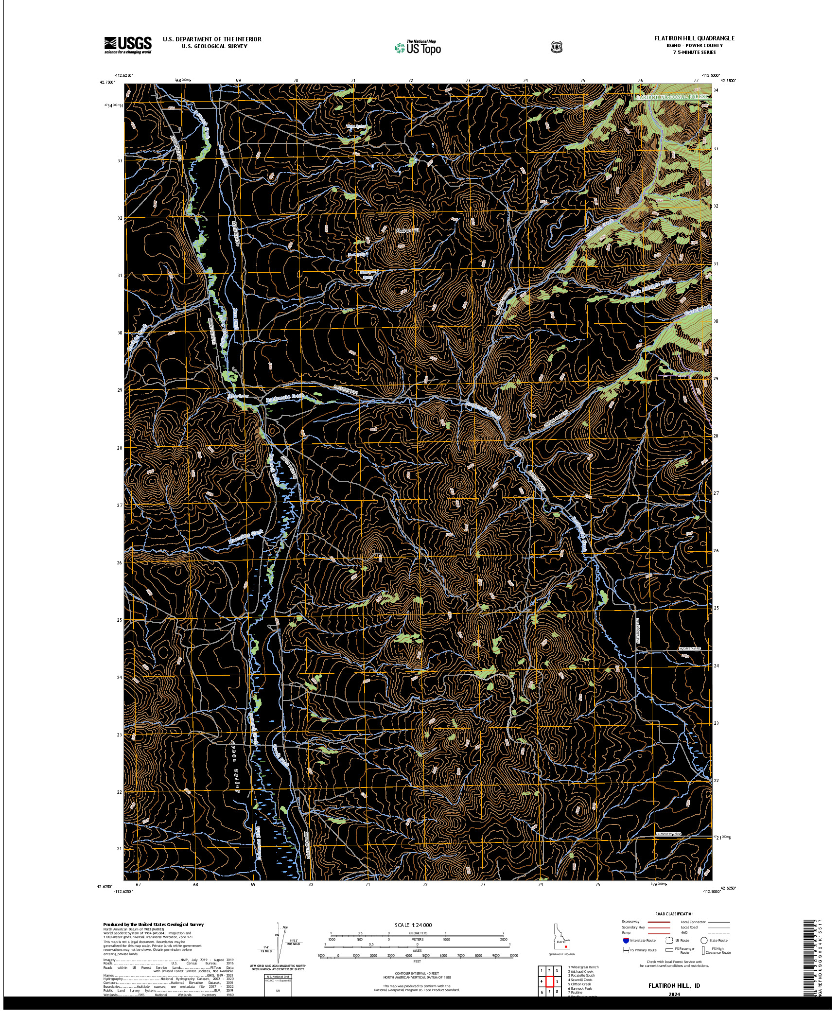 US TOPO 7.5-MINUTE MAP FOR FLATIRON HILL, ID