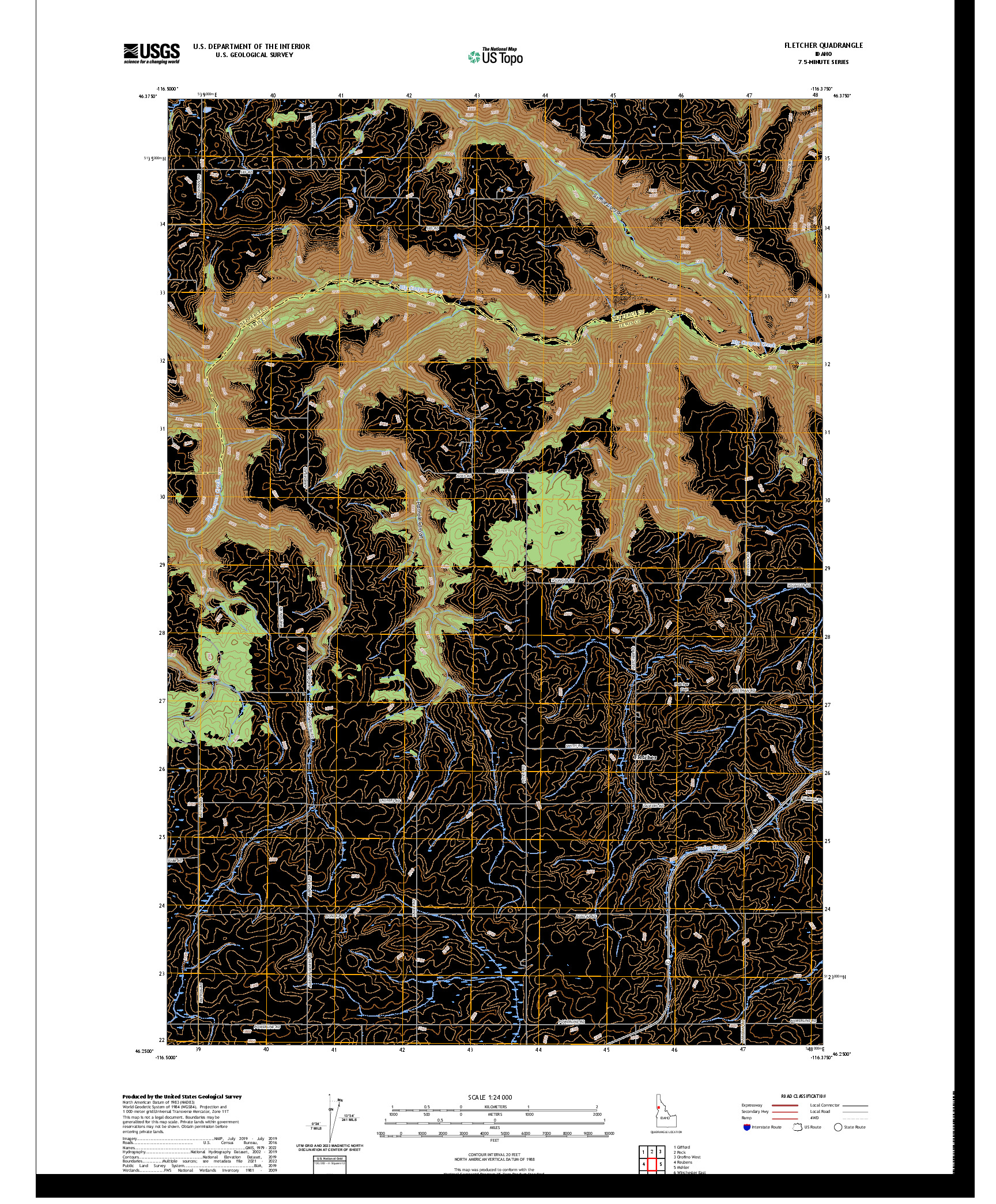 US TOPO 7.5-MINUTE MAP FOR FLETCHER, ID