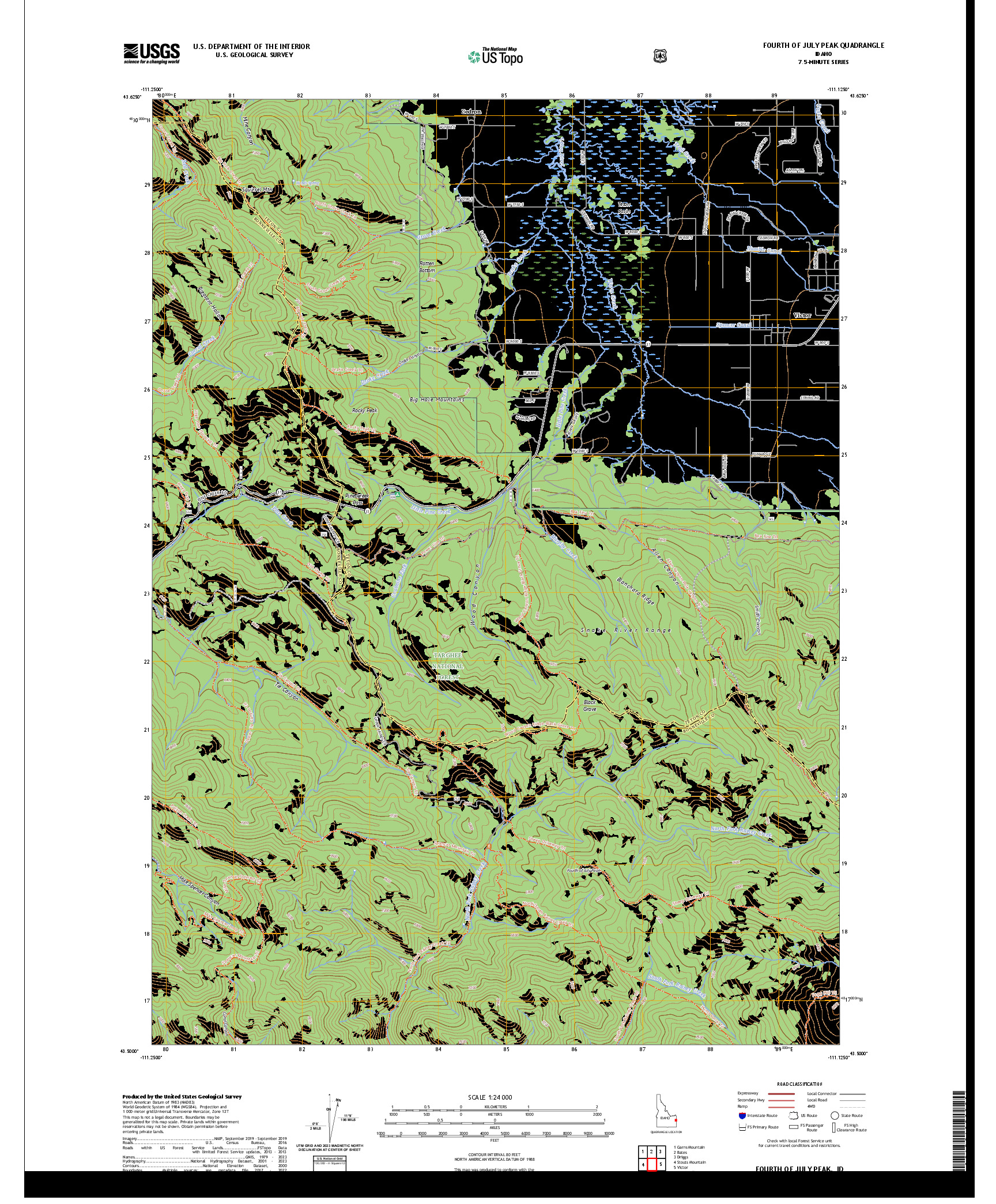 US TOPO 7.5-MINUTE MAP FOR FOURTH OF JULY PEAK, ID