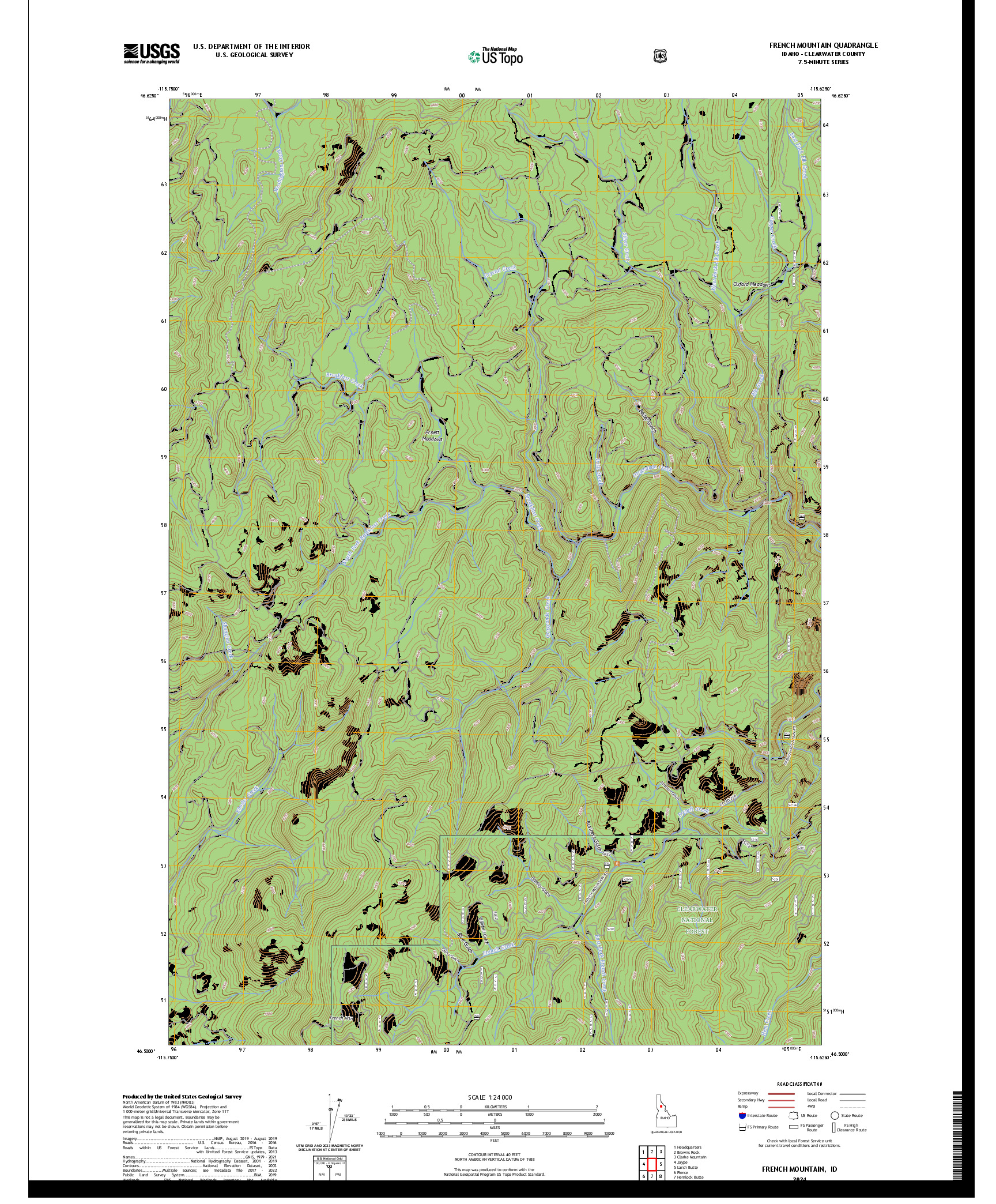 US TOPO 7.5-MINUTE MAP FOR FRENCH MOUNTAIN, ID