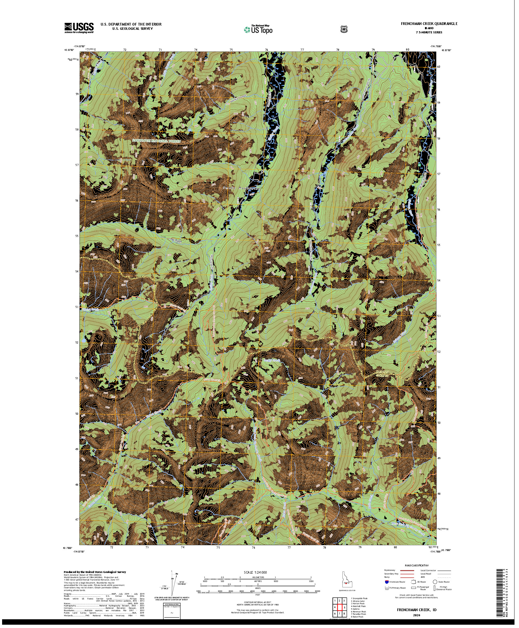 US TOPO 7.5-MINUTE MAP FOR FRENCHMAN CREEK, ID