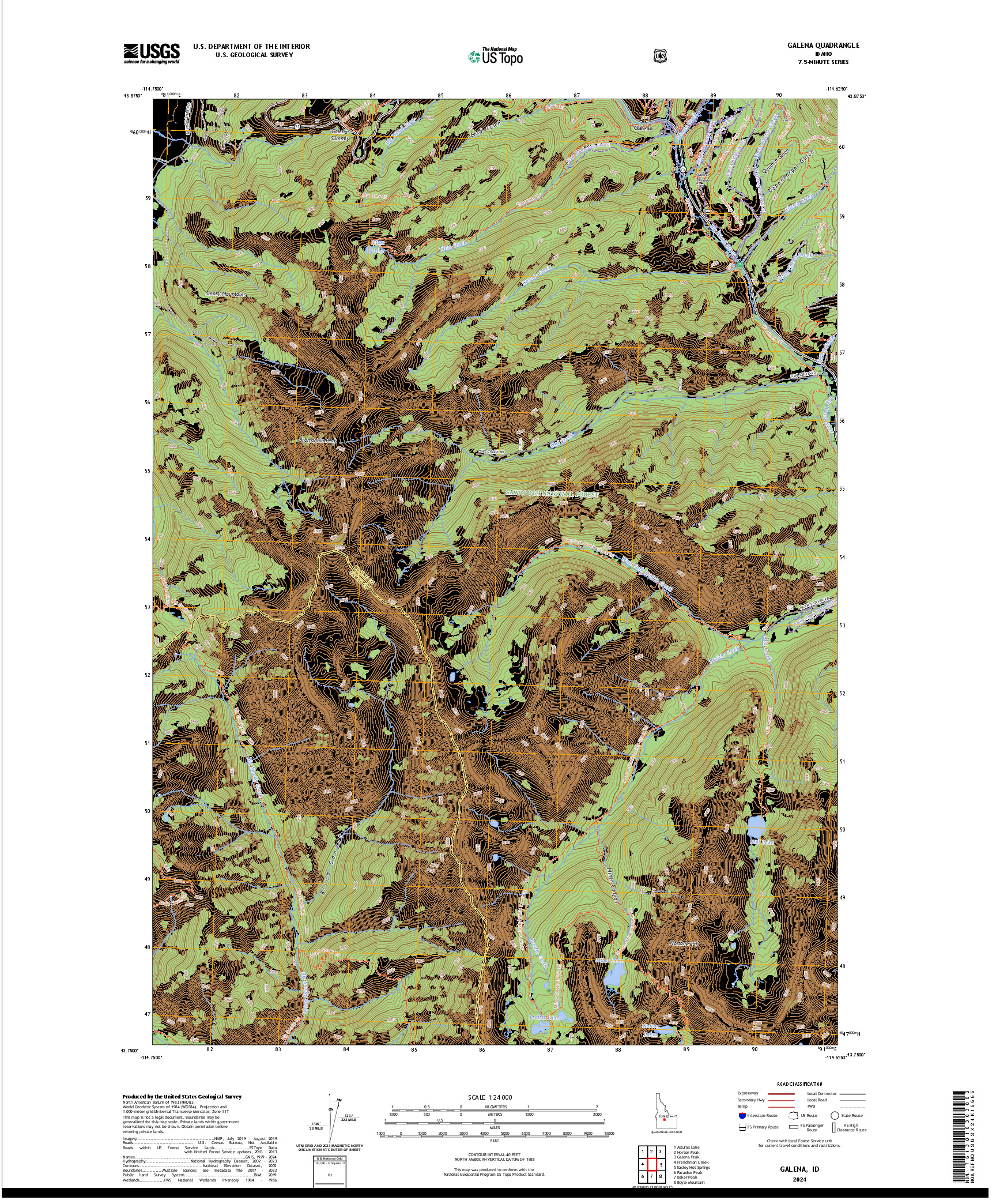 US TOPO 7.5-MINUTE MAP FOR GALENA, ID
