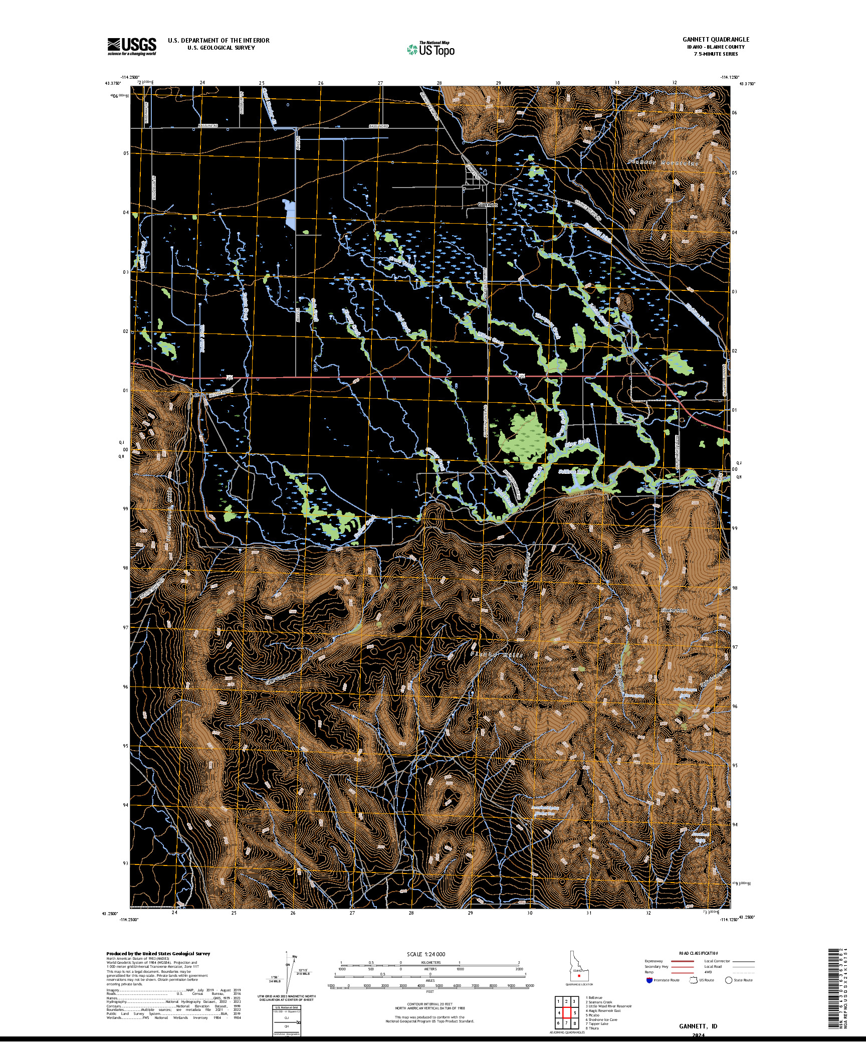 US TOPO 7.5-MINUTE MAP FOR GANNETT, ID