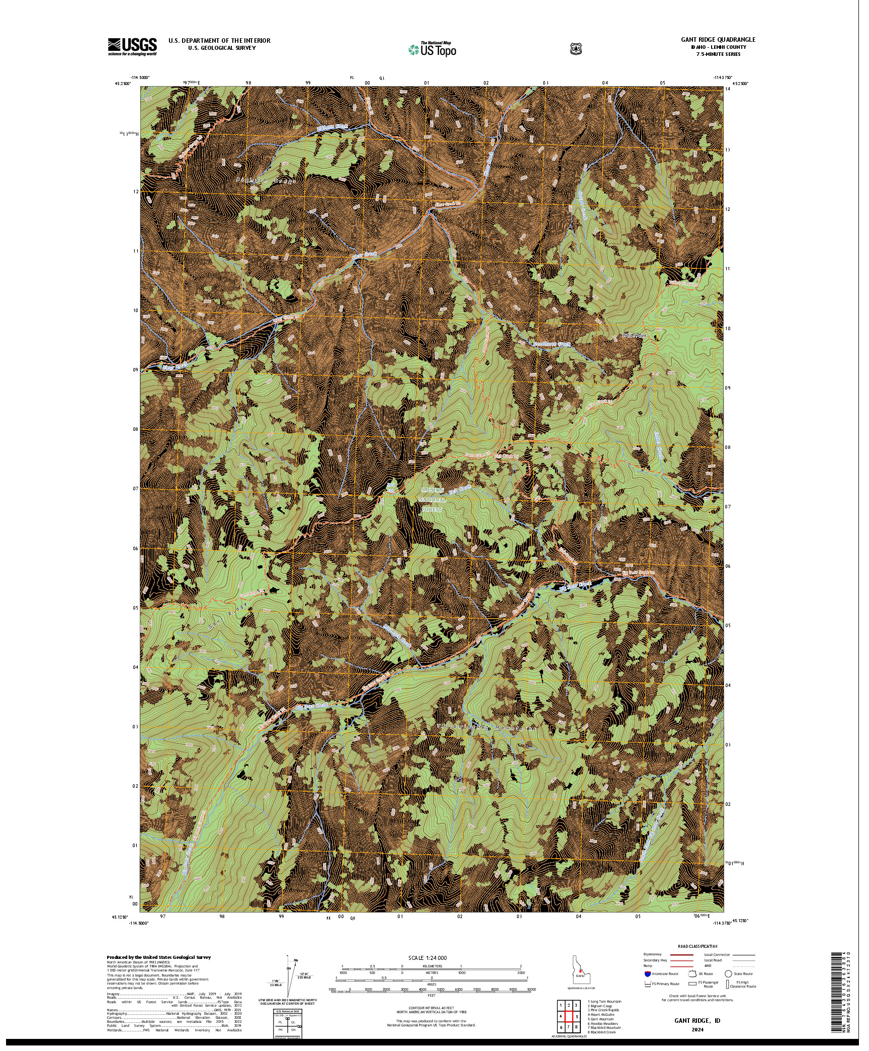 US TOPO 7.5-MINUTE MAP FOR GANT RIDGE, ID