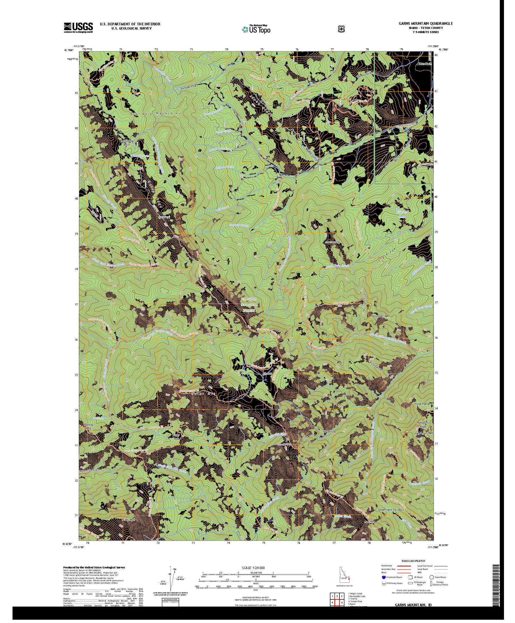 US TOPO 7.5-MINUTE MAP FOR GARNS MOUNTAIN, ID