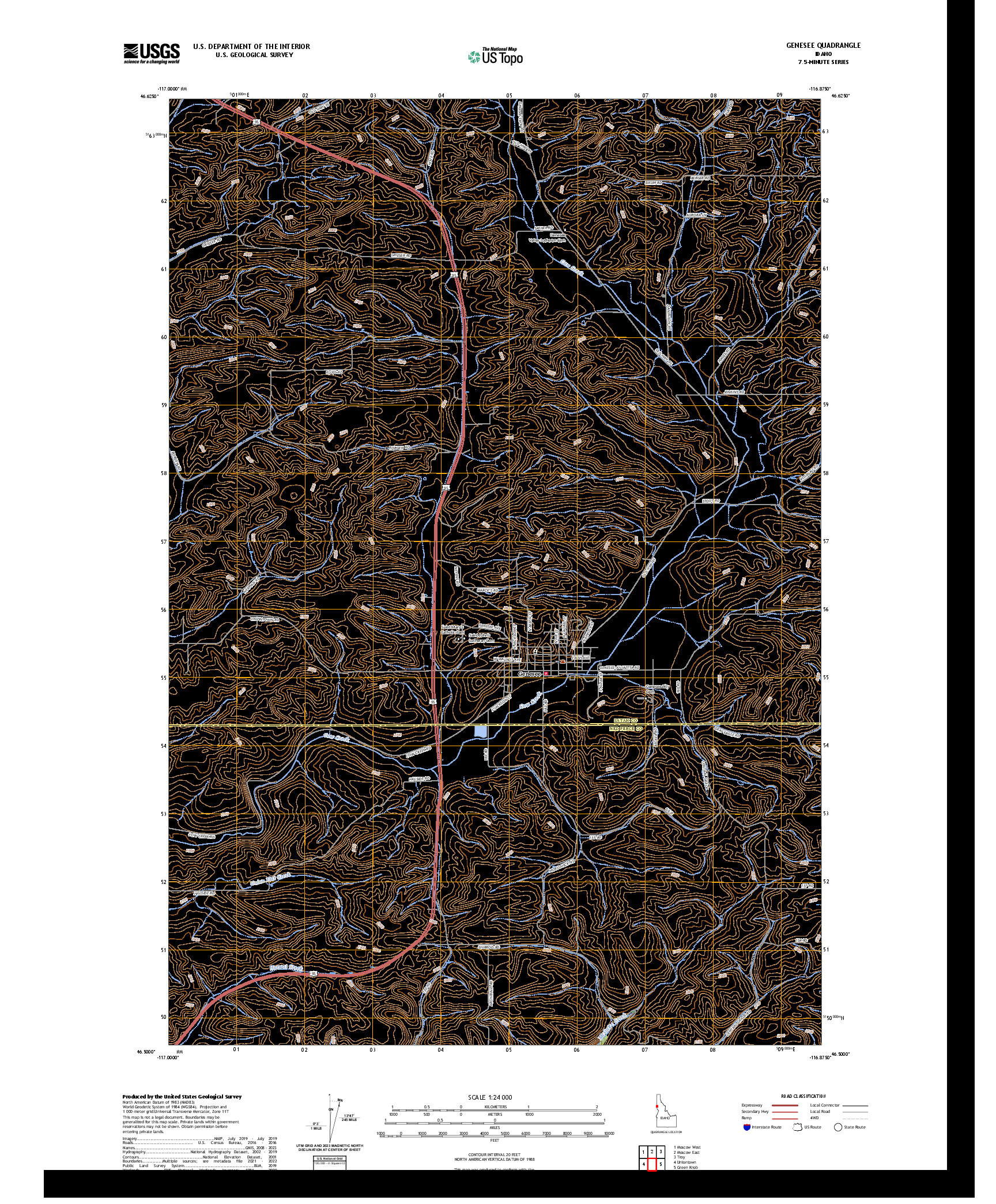 US TOPO 7.5-MINUTE MAP FOR GENESEE, ID