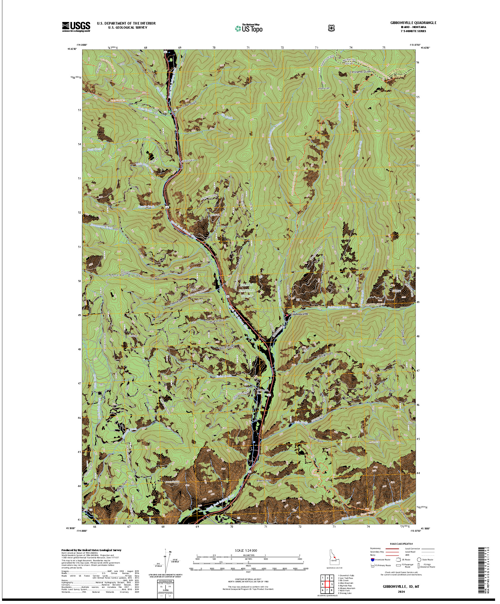 US TOPO 7.5-MINUTE MAP FOR GIBBONSVILLE, ID,MT