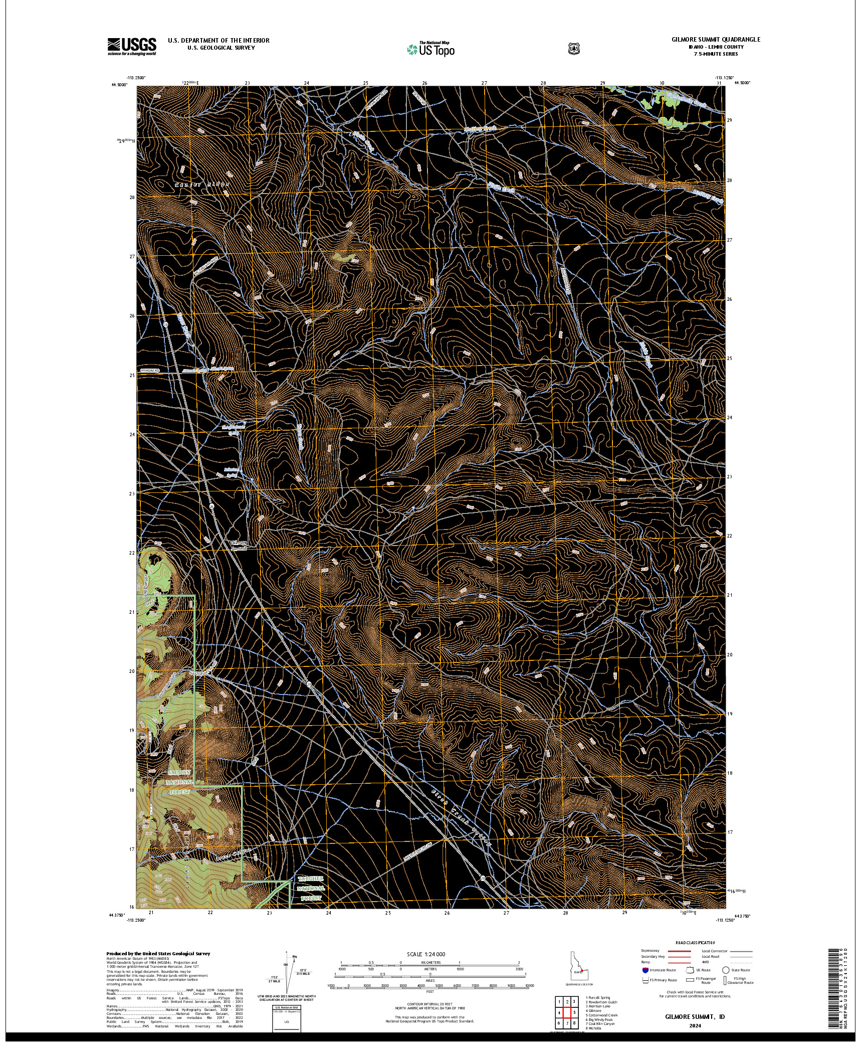 US TOPO 7.5-MINUTE MAP FOR GILMORE SUMMIT, ID