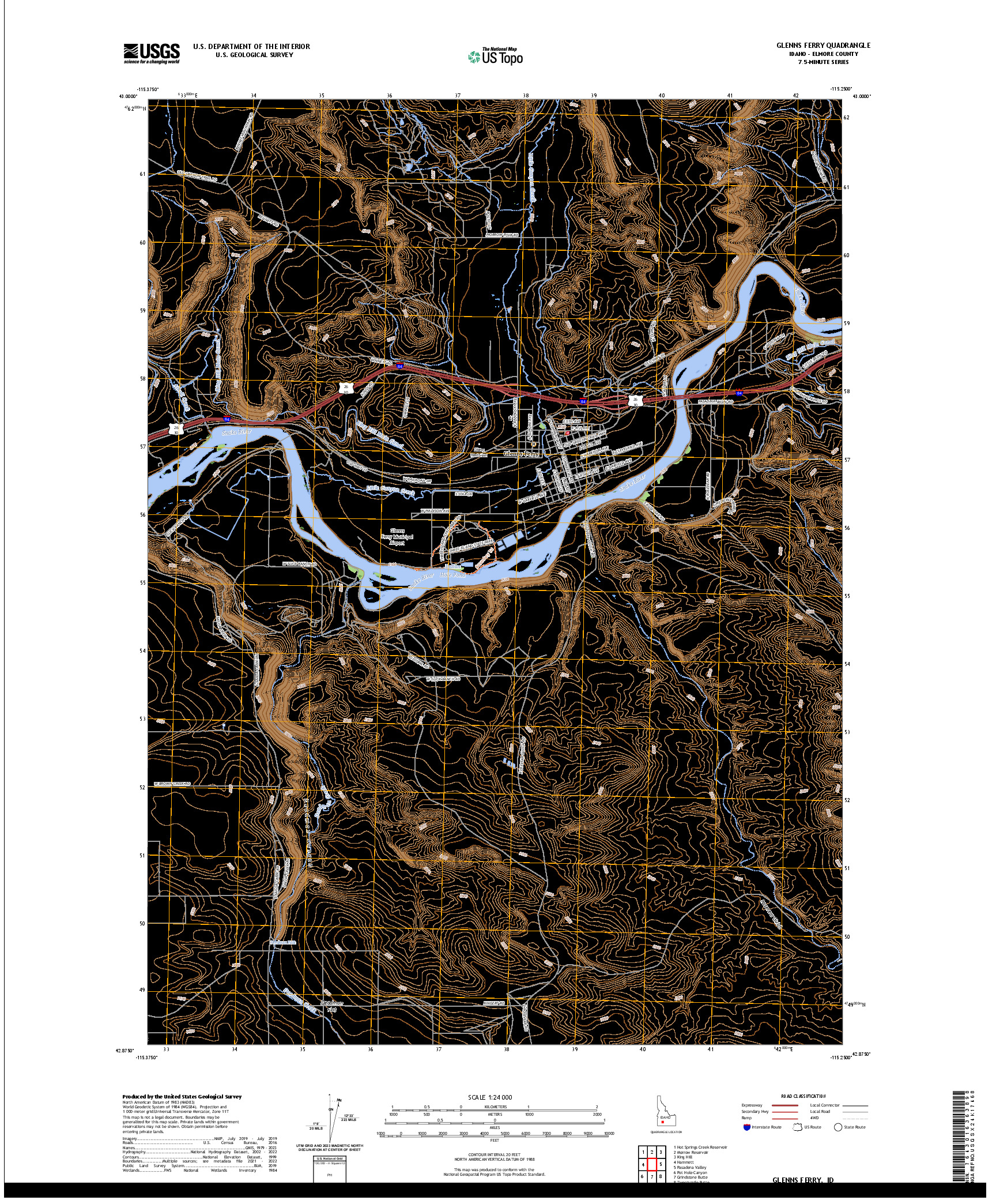 US TOPO 7.5-MINUTE MAP FOR GLENNS FERRY, ID