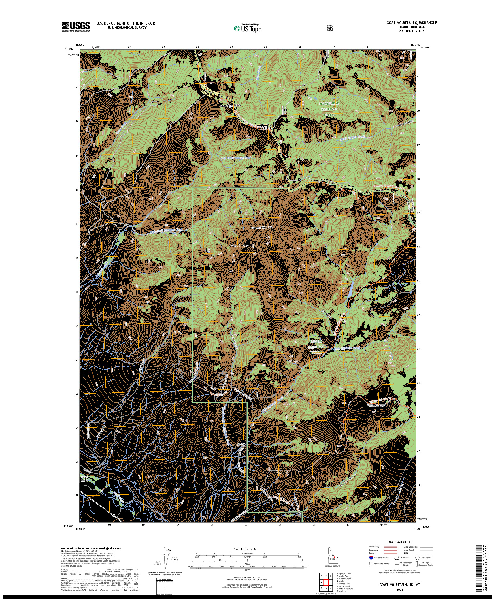 US TOPO 7.5-MINUTE MAP FOR GOAT MOUNTAIN, ID,MT