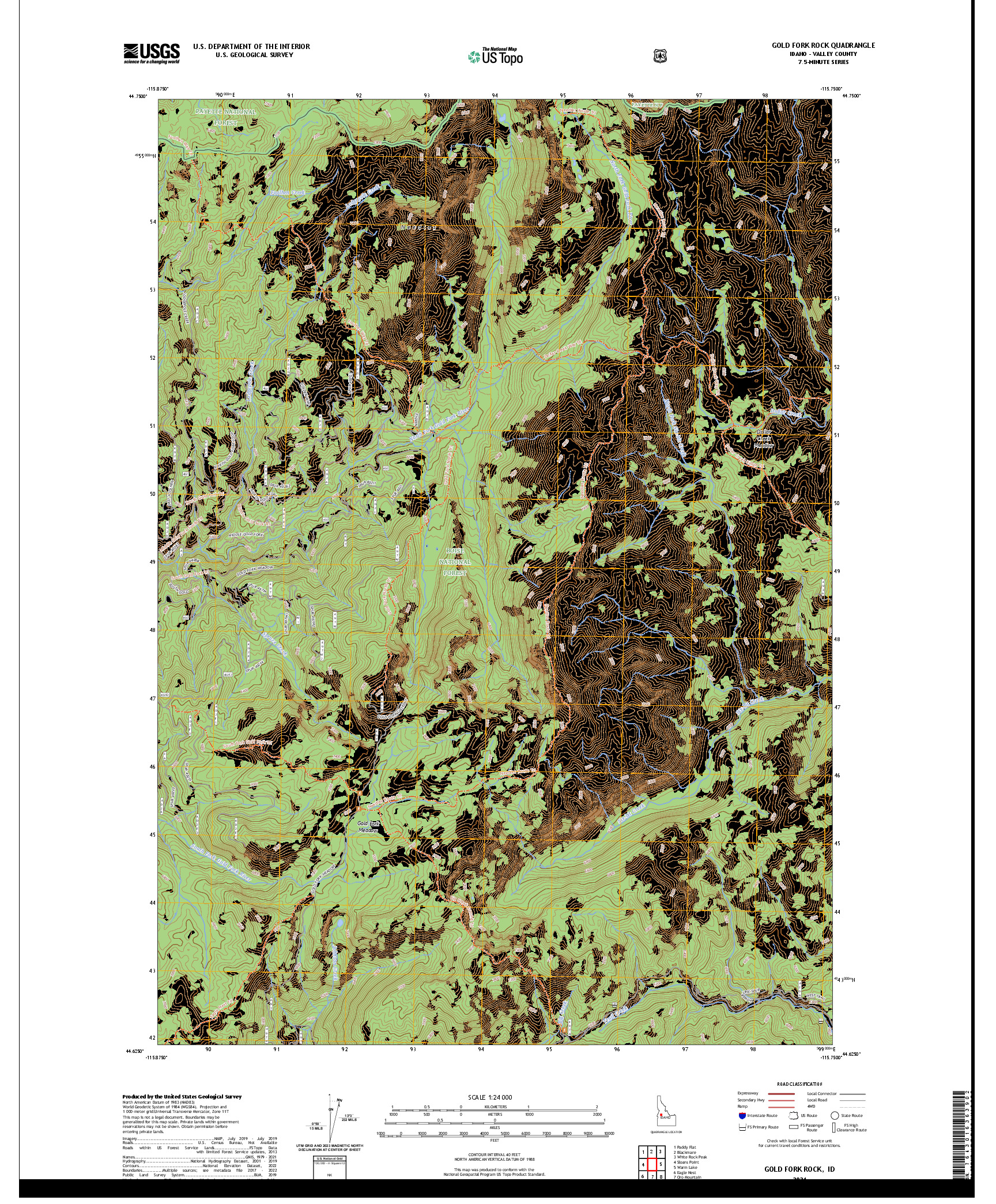 US TOPO 7.5-MINUTE MAP FOR GOLD FORK ROCK, ID