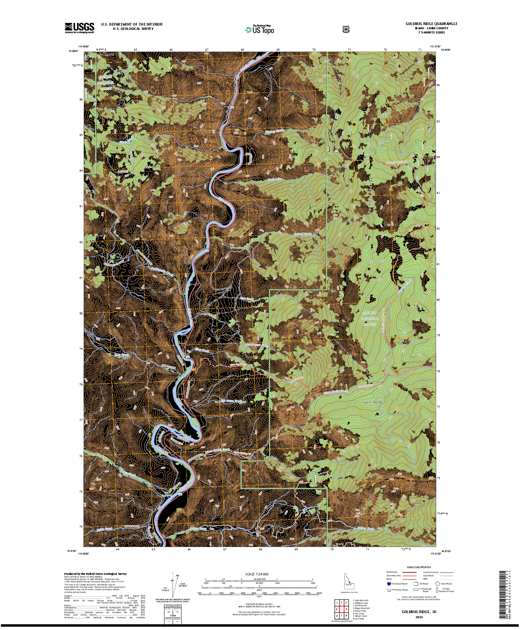 US TOPO 7.5-MINUTE MAP FOR GOLDBUG RIDGE, ID