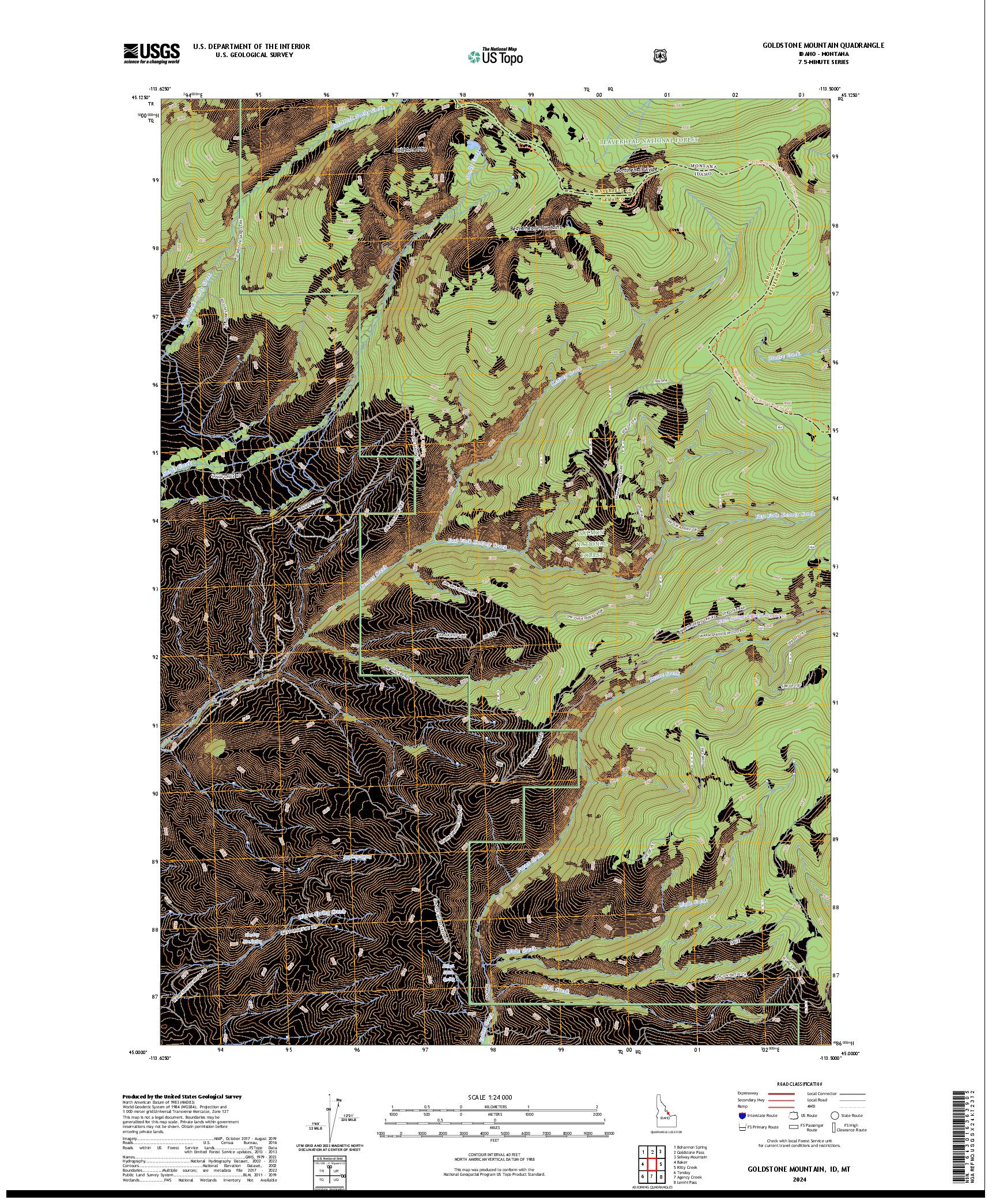 US TOPO 7.5-MINUTE MAP FOR GOLDSTONE MOUNTAIN, ID,MT