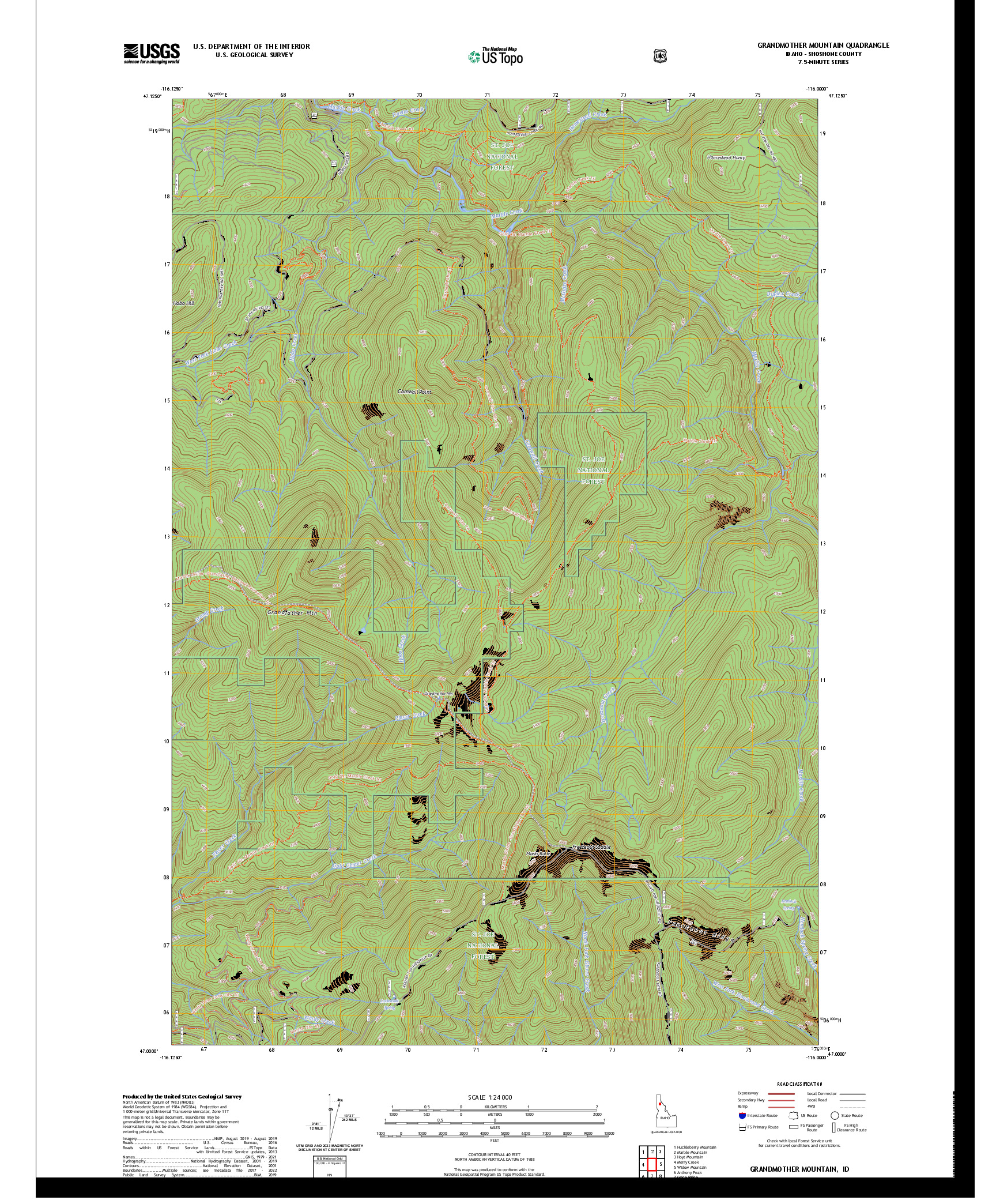 US TOPO 7.5-MINUTE MAP FOR GRANDMOTHER MOUNTAIN, ID