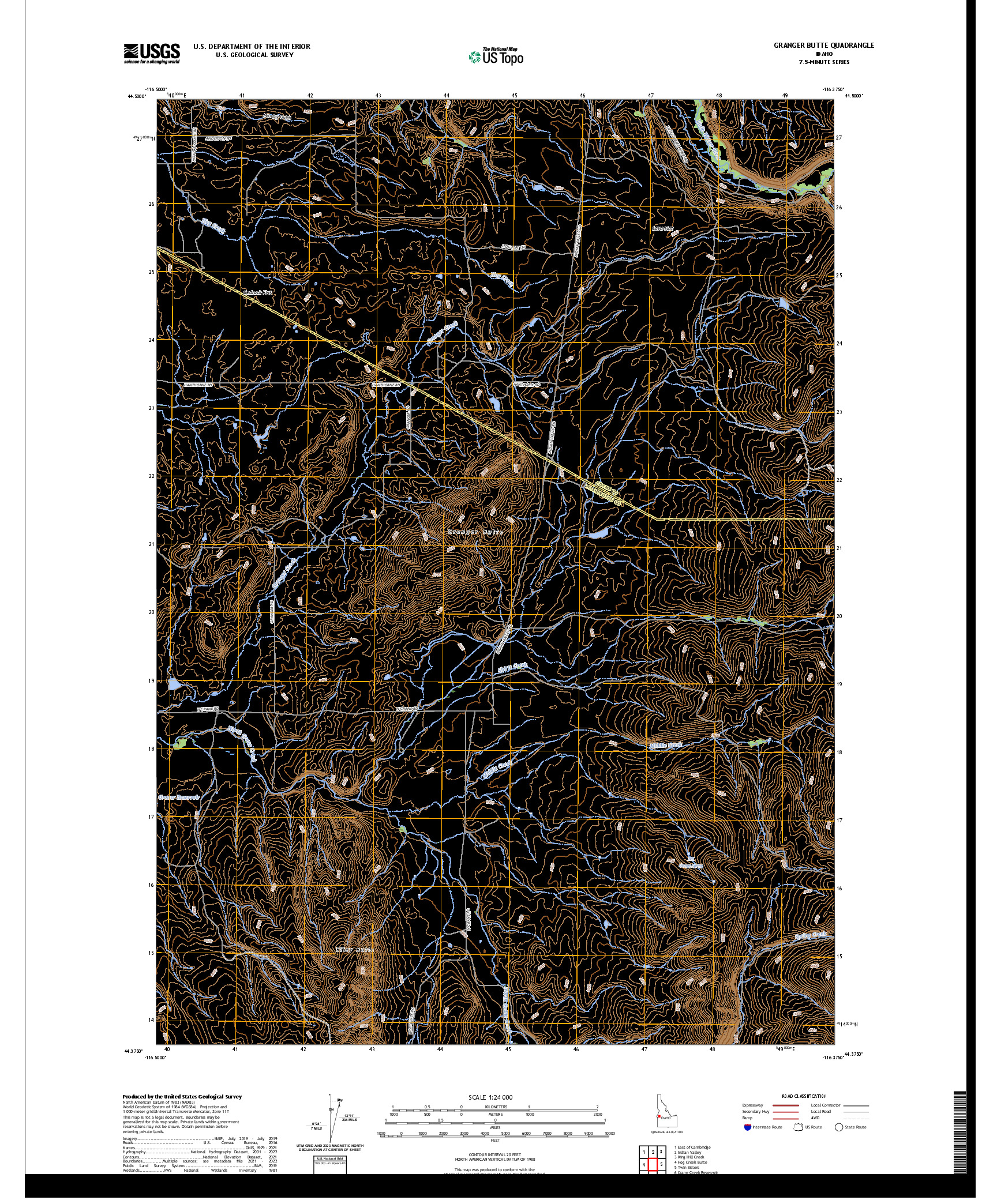 US TOPO 7.5-MINUTE MAP FOR GRANGER BUTTE, ID