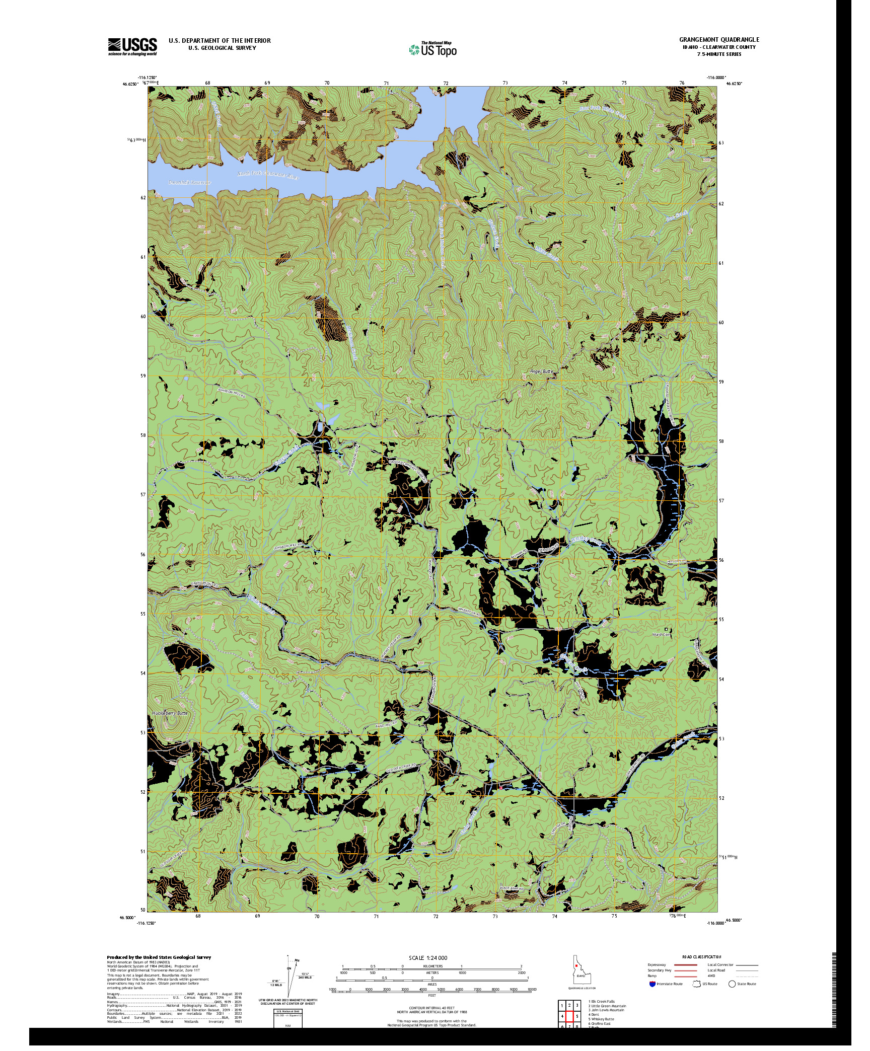 US TOPO 7.5-MINUTE MAP FOR GRANGEMONT, ID